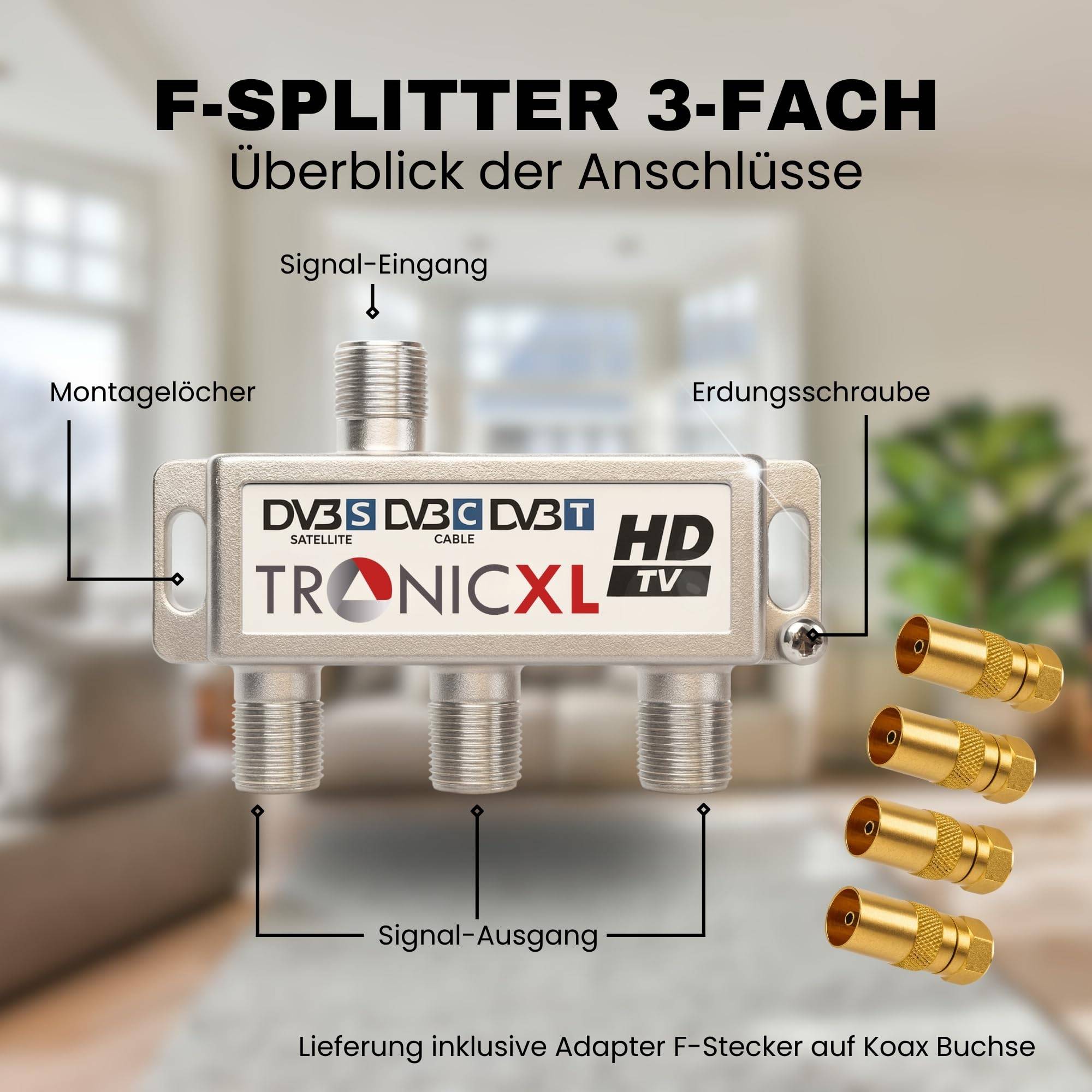 TronicXL Premium Koax Antennenverteiler HD 3D 4K Verteiler Weiche Splitter DVBT DVBT2 DVBC SAT Unicable Kabelfernsehen Antennen Verteiler