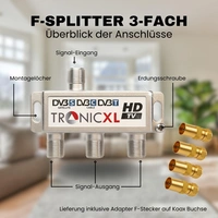 TronicXL Premium Koax Antennenverteiler HD 3D 4K Verteiler Weiche Splitter DVBT DVBT2 DVBC SAT Unicable Kabelfernsehen Antennen Verteiler TronicXL Premium Koax Antennenverteiler HD 3D 4K Verteiler Weiche Splitter DVBT DVBT2 DVBC SAT Unicable Kabelfernsehen Antennen Verteiler