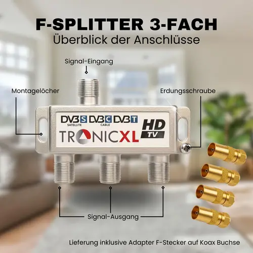 TronicXL Premium Koax Antennenverteiler HD 3D 4K Verteiler Weiche Splitter DVBT DVBT2 DVBC SAT Unicable Kabelfernsehen Antennen Verteiler TronicXL Premium Koax Antennenverteiler HD 3D 4K Verteiler Weiche Splitter DVBT DVBT2 DVBC SAT Unicable Kabelfernsehen Antennen Verteiler