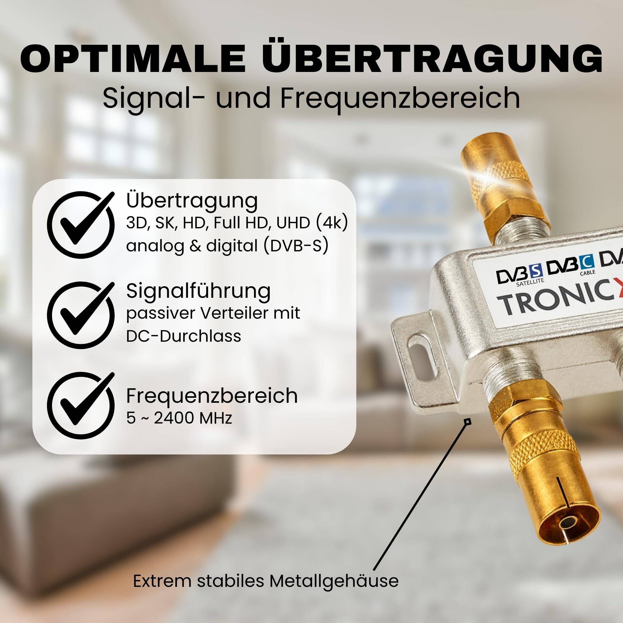 TronicXL Premium Koax Antennenverteiler HD 3D 4K Verteiler Weiche Splitter DVBT DVBT2 DVBC SAT Unicable Kabelfernsehen Antennen Verteiler