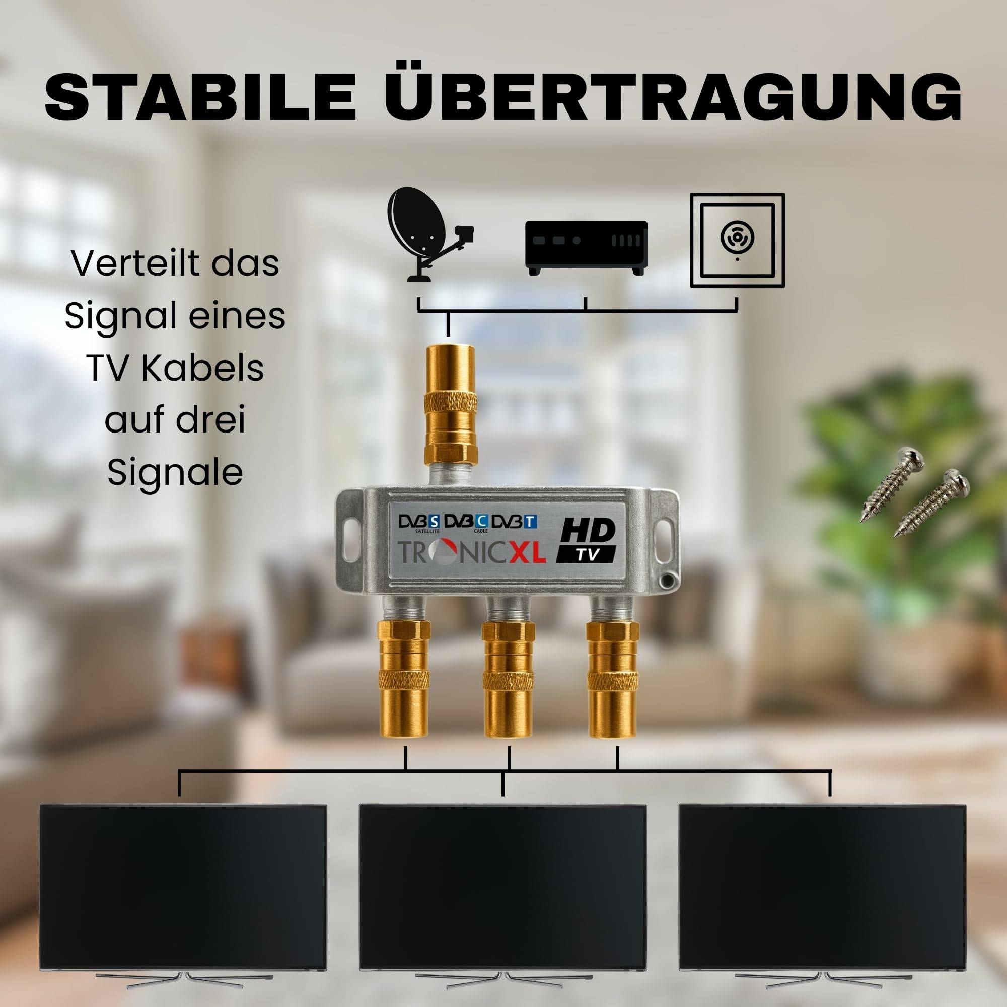 TronicXL Premium Koax Antennenverteiler HD 3D 4K Verteiler Weiche Splitter DVBT DVBT2 DVBC SAT Unicable Kabelfernsehen Antennen Verteiler