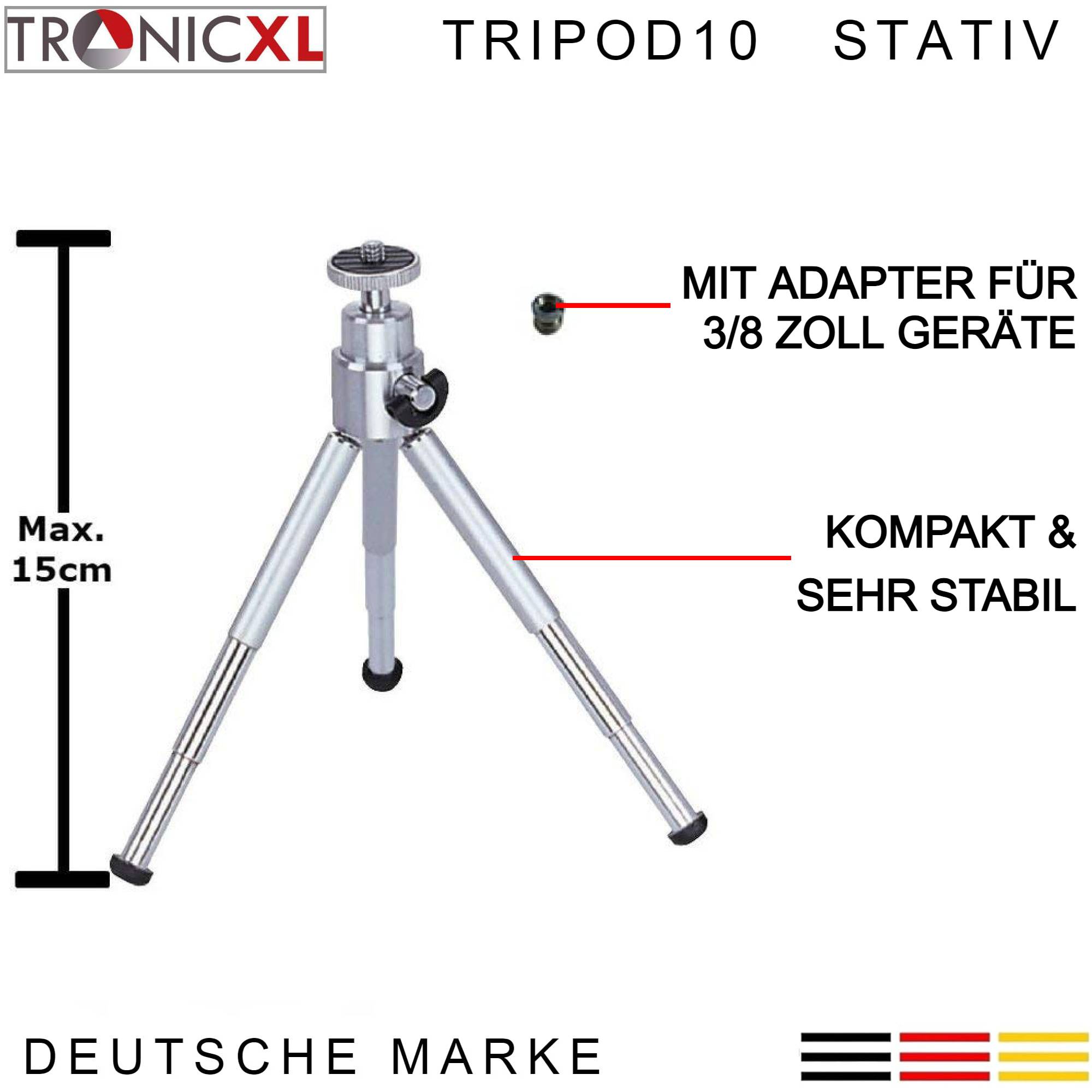 TronicXL TP10 Baustativ Mini Tisch Tischstativ Stativ für Lasernivelliergerät Kreuzlinienlaser Rotationslaser Linienlaser Baustellenlaser Laser zb