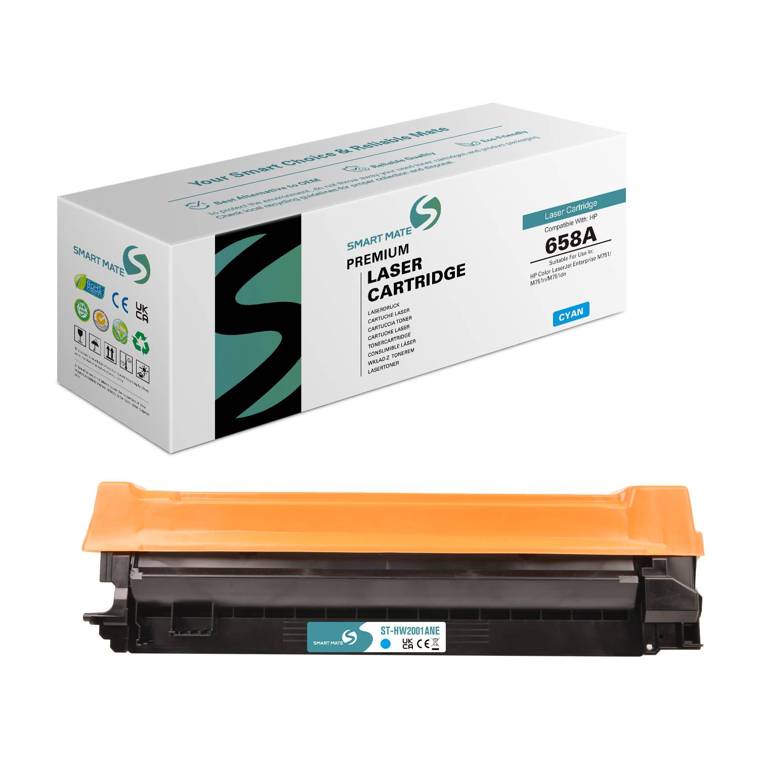 SmartMate wiederaufbereitete Laser Toner Patrone für HP W2001A (658A) Cyan