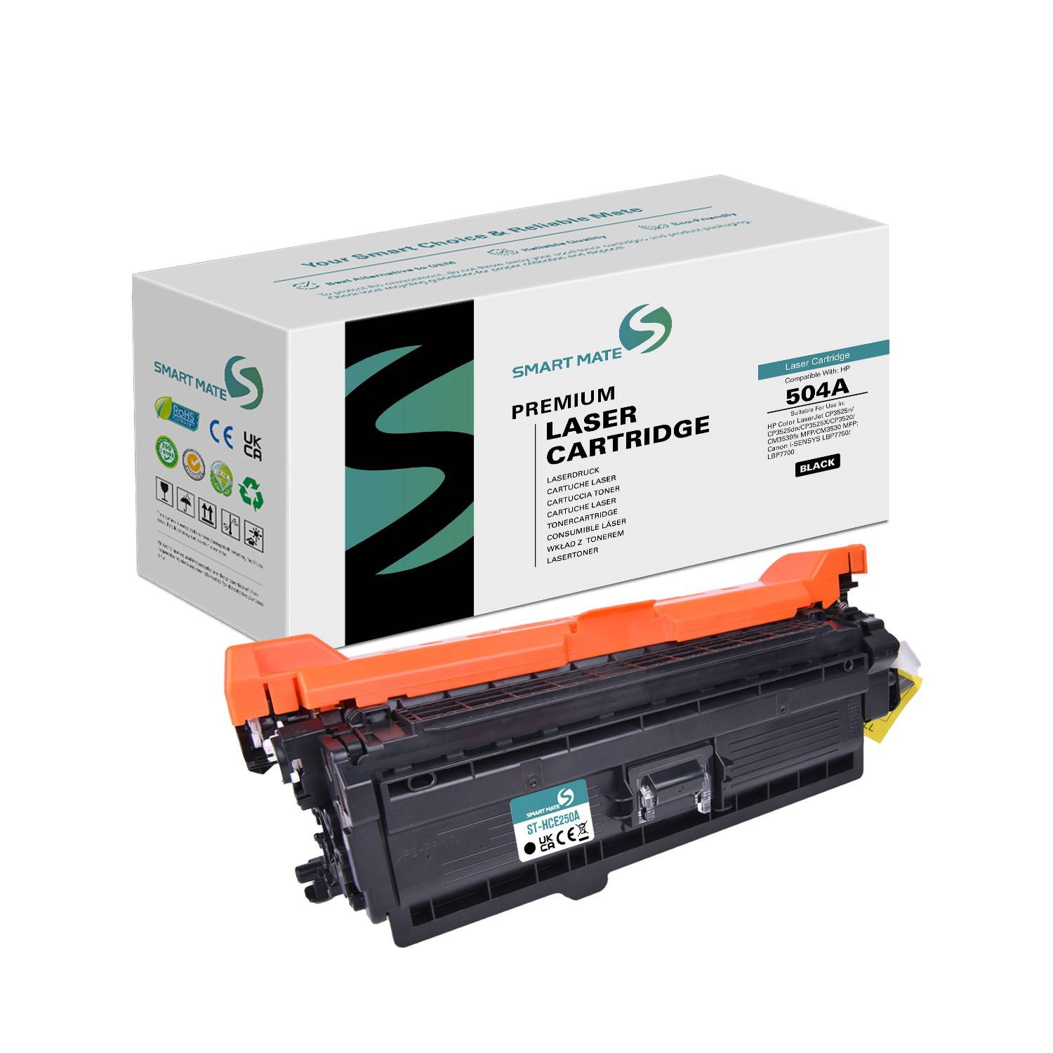 SmartMate wiederaufbereitete Laser Toner Patrone für HP CE250A (504A) Schwarz