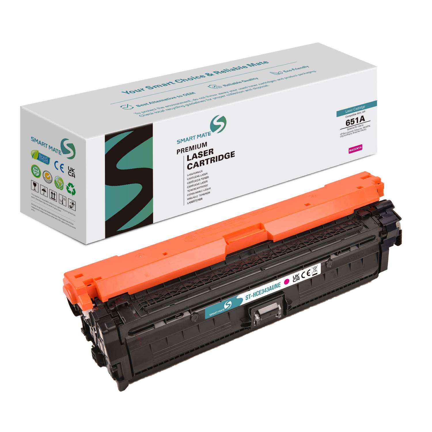 SmartMate wiederaufbereitete Laser Toner Patrone für HP CE343A (651A) Magenta