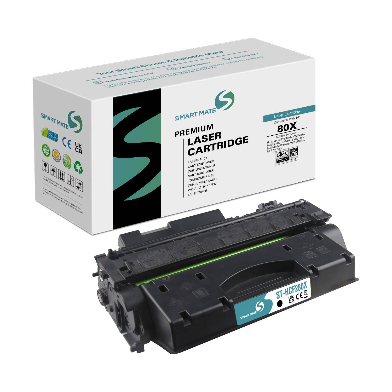 SmartMate wiederaufbereitete Laser Toner Patrone für HP CF280X (80X) Schwarze