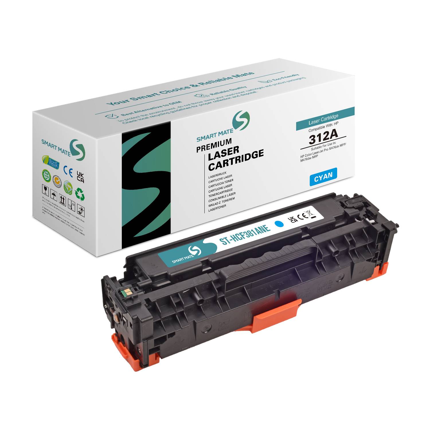 SmartMate wiederaufbereitete Laser Toner Patrone für HP CF381A (312A) Cyan