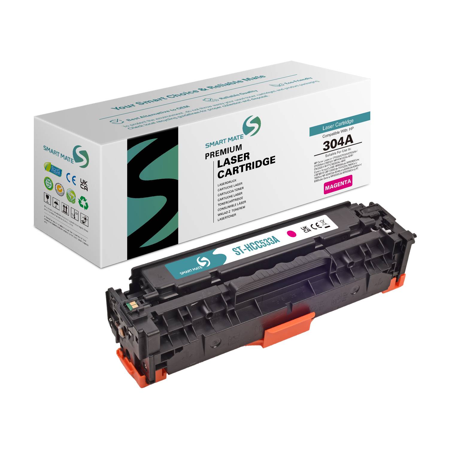 SmartMate wiederaufbereitete Laser Toner Patrone für HP CC533A (304A) Magenta