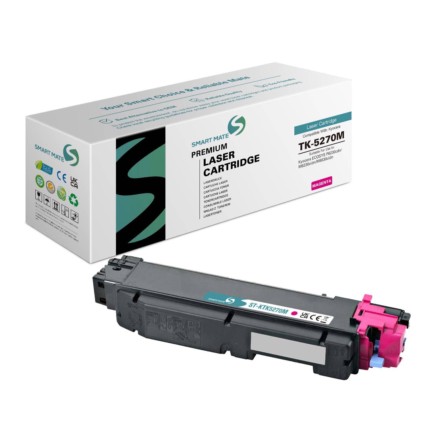 SmartMate wiederaufbereitete Laser Toner Patrone für Kyocera 1T02TVBNL0 (TK-5270M) Magenta