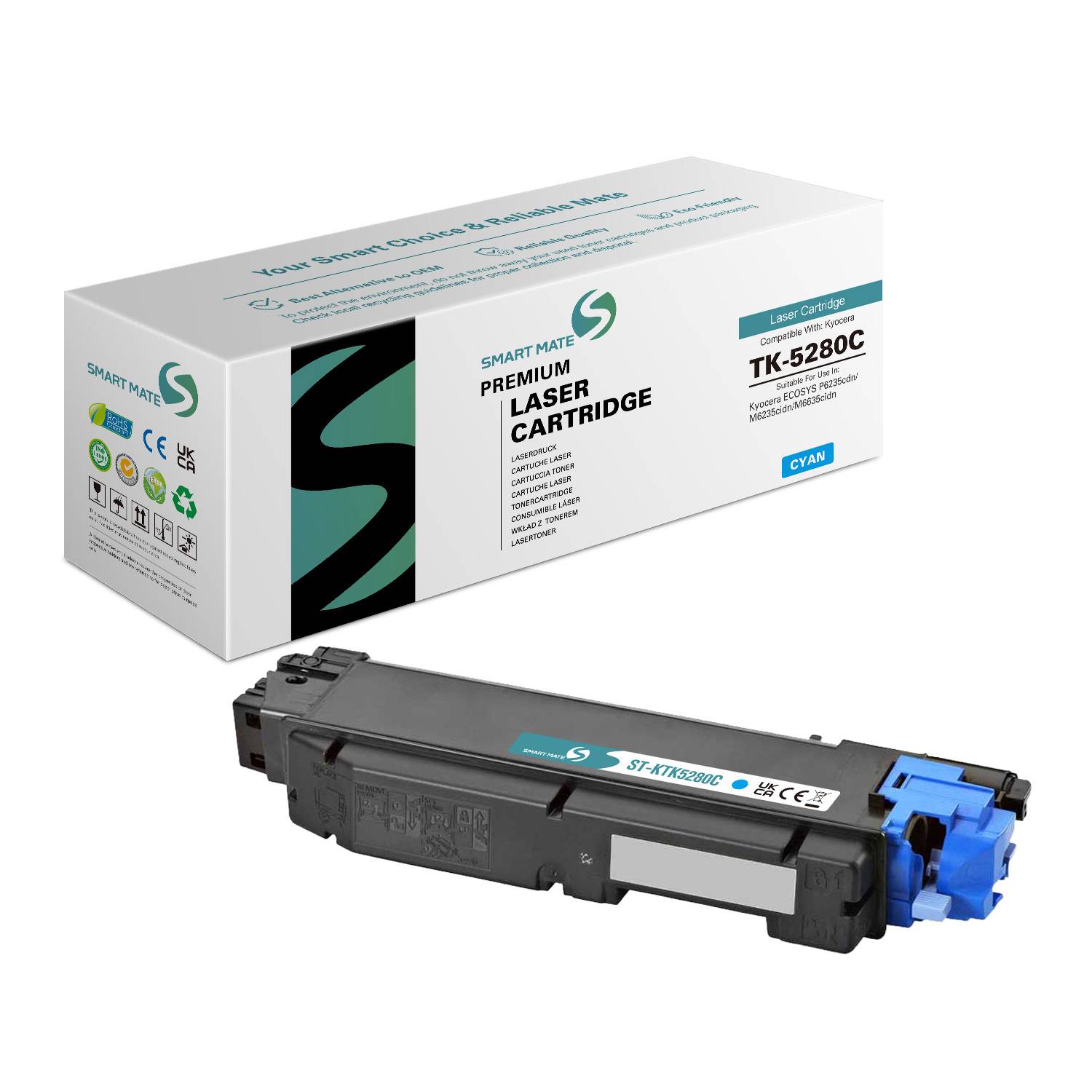SmartMate wiederaufbereitete Laser Toner Patrone für Kyocera 1T02TWCNL0 (TK-5280C) Cyan