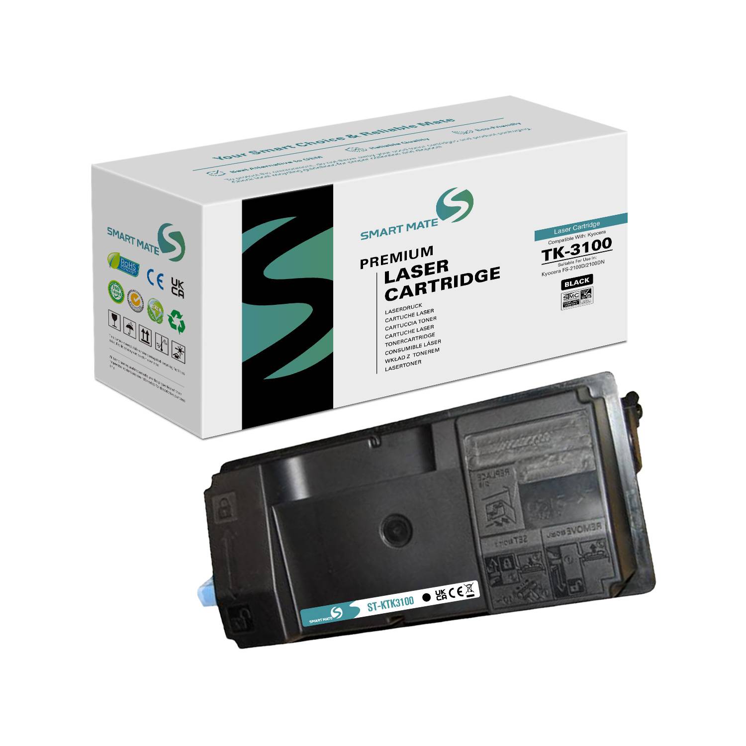 SmartMate wiederaufbereitete Laser Toner Patrone für Kyocera 1T02MS0NL0 (TK-3100) Schwarz