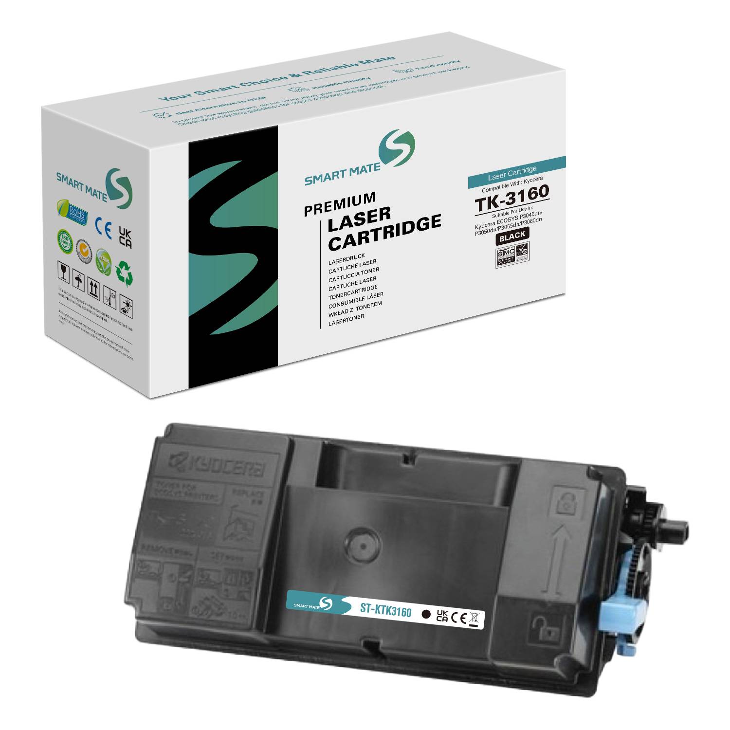 SmartMate wiederaufbereitete Laser Toner Patrone für Kyocera 1T02T90NL0 (TK-3160) Schwarz