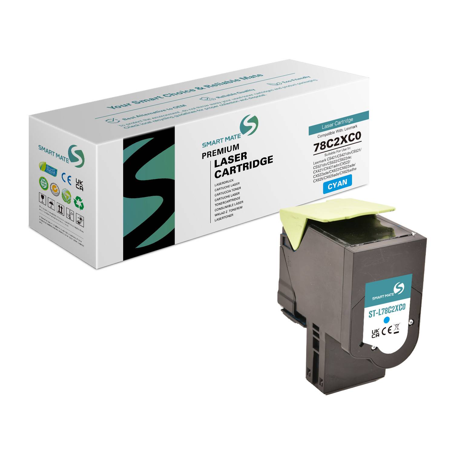 SmartMate wiederaufbereitete Laser Toner Patrone für Lexmark 78C2XC0 Cyan