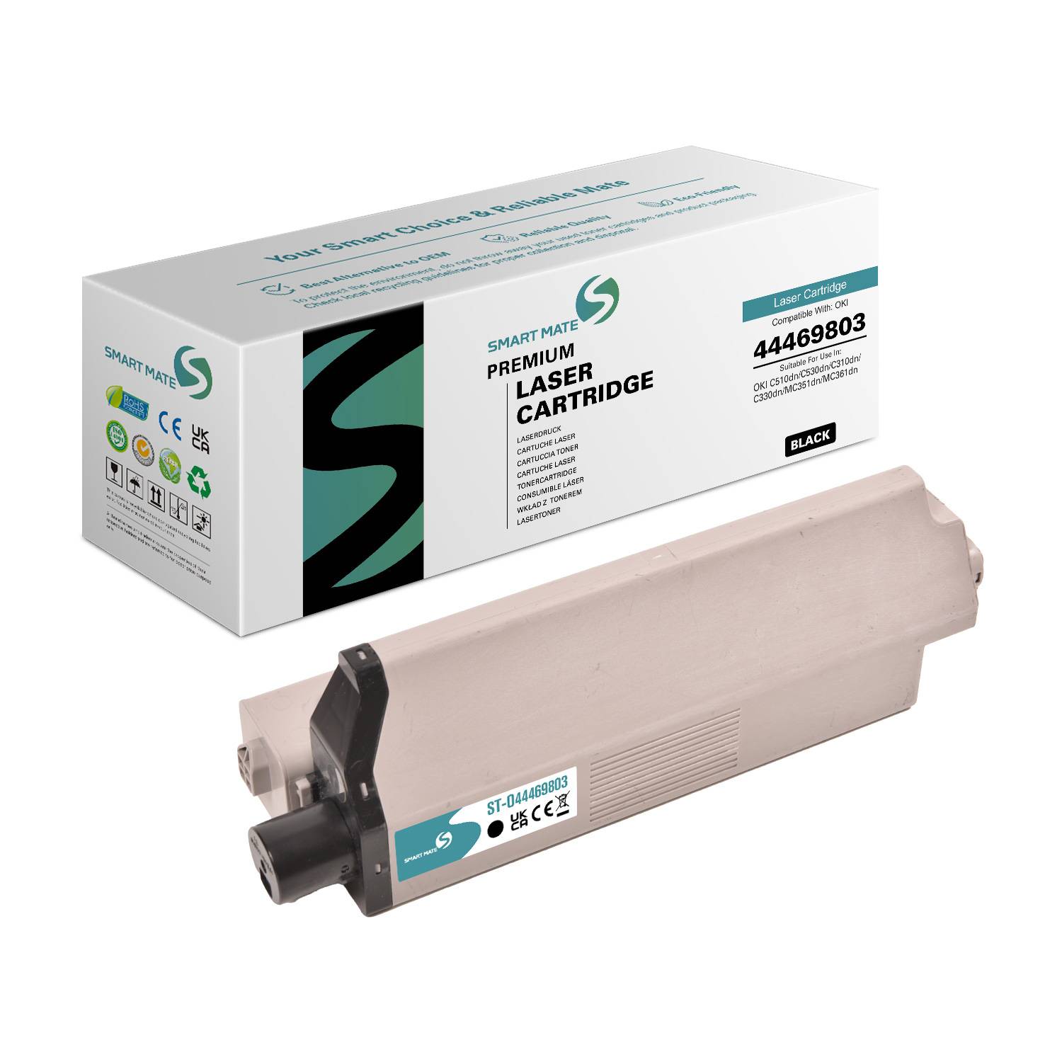 SmartMate wiederaufbereitete Laser Toner Patrone für OKI 44469803 Schwarz