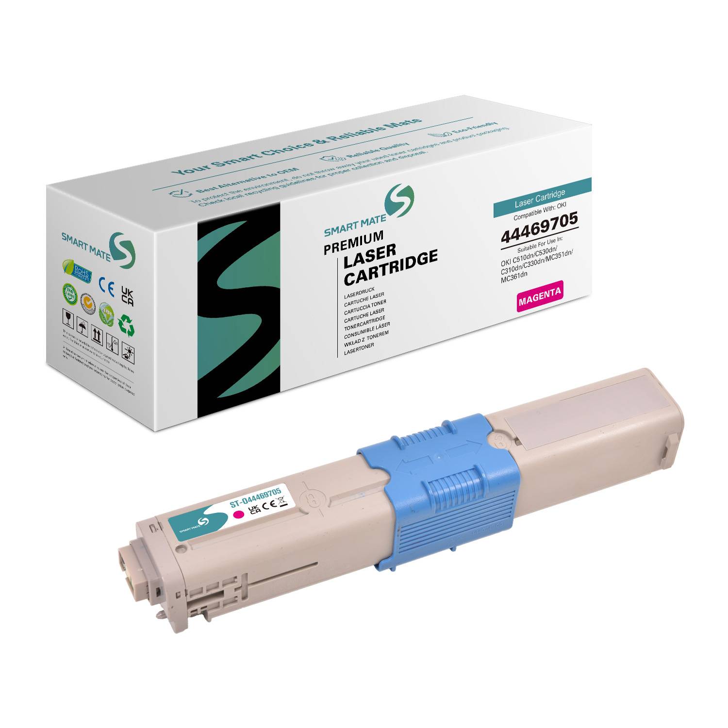 SmartMate wiederaufbereitete Laser Toner Patrone für OKI 44469705 Magenta