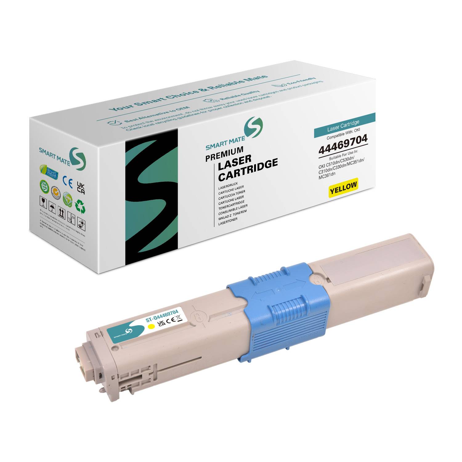 SmartMate wiederaufbereitete Laser Toner Patrone für OKI 44469704 Gelb