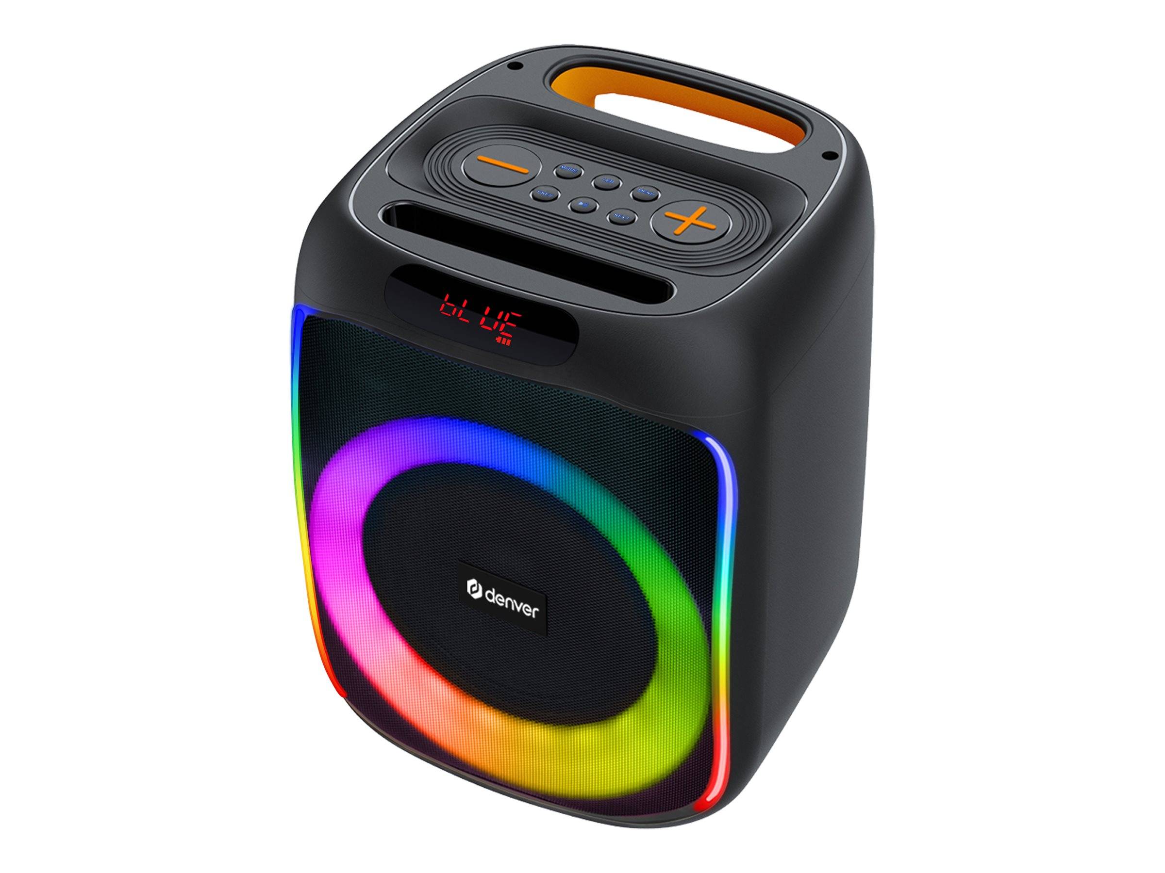 Denver BPS-165 - Bluetooth Party Lautsprecher Musikbox mit LED Lichtshow TWS Stereo Mikrofon Akku 200W