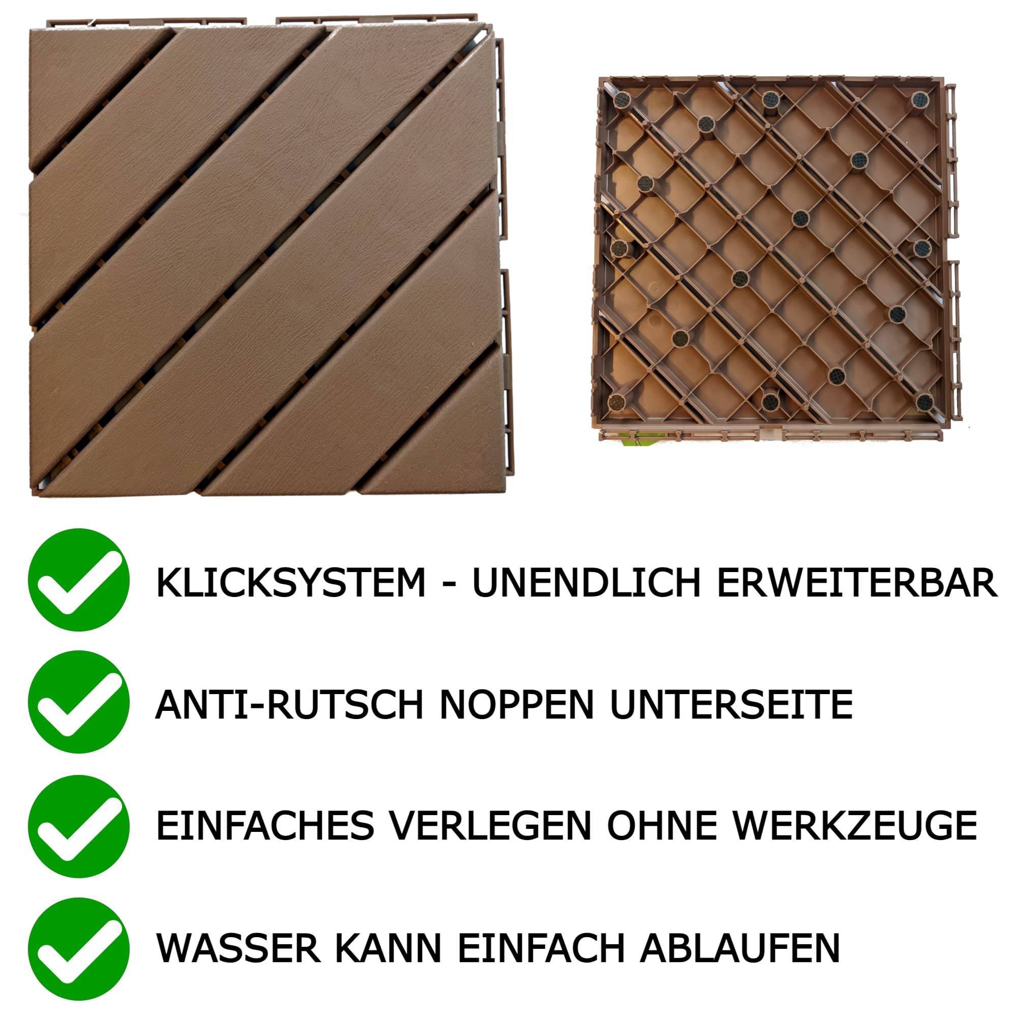 11x Terrassenfliesen Terrassendielen 30x30 cm 11 Stück I ca. 1m² Holz Optik Garten Terrasse Dielen Fliese Fliesen Weg
