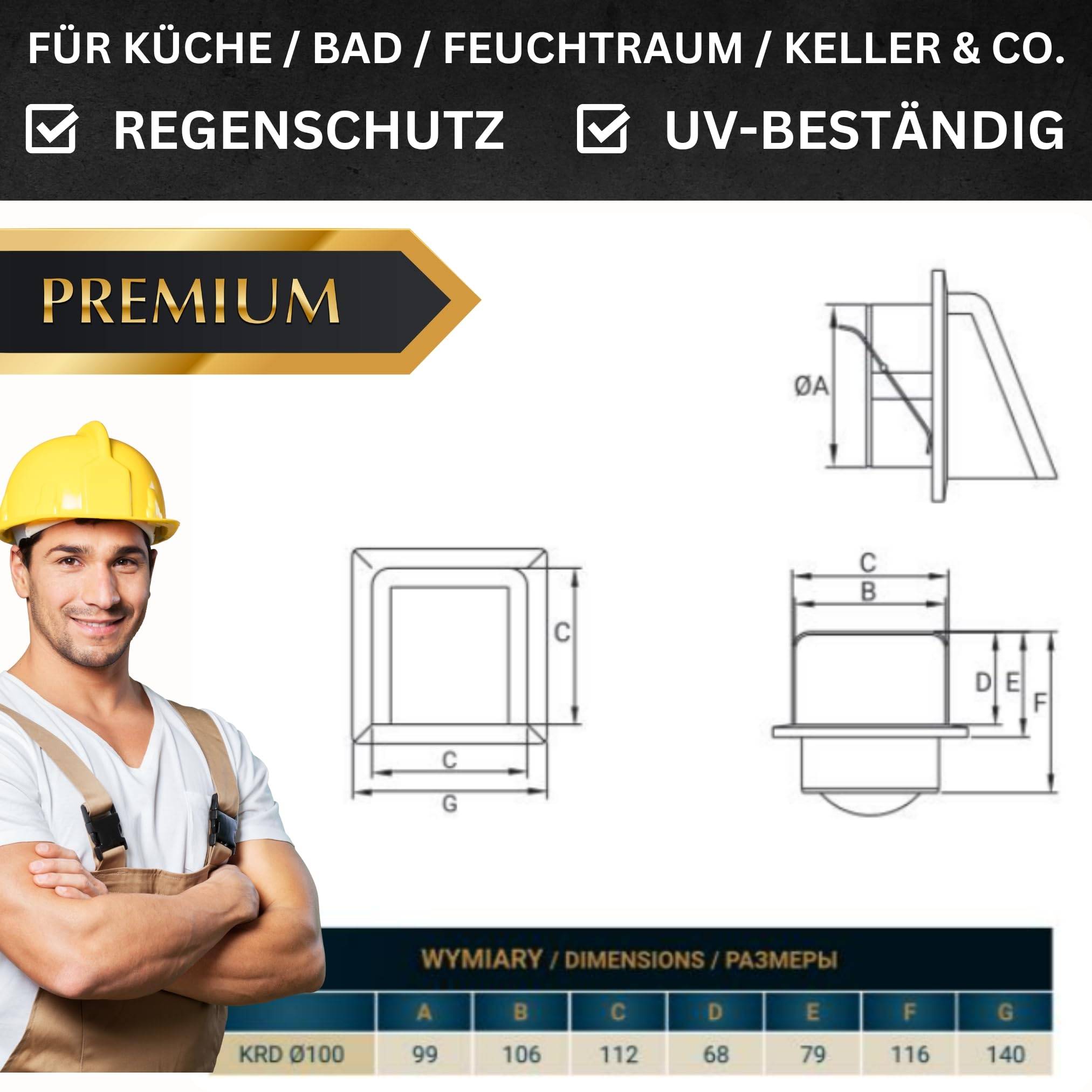 Ablufthaube 100mm mit Rückstauklappe I Lufthaube Lüftung Haube Zulufthaube Außenwandhaube Wetterschutzhaube NW 100