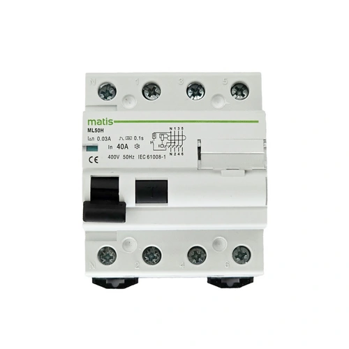 Matis ML50H4P FI Schutzschalter 4-polig 40A/30mA, AC, Test-Taste, VDE, IP2x Matis ML50H4P FI Schutzschalter 4-polig 40A/30mA, AC, Test-Taste, VDE, IP2x