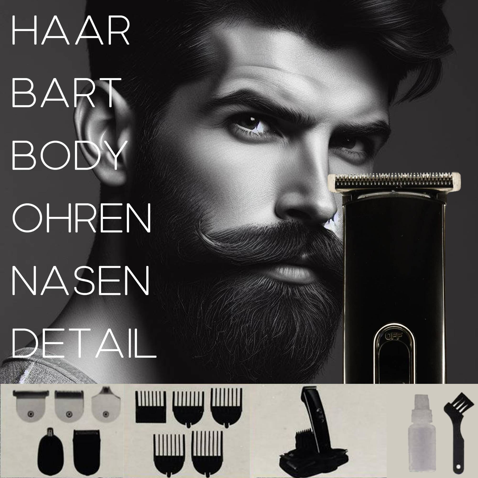 Premium Akku Haarschneidemaschine Haarschneider Set + Basis Station Rasierer Bart Gesicht Body Trimmer Nasenhaarrasierer