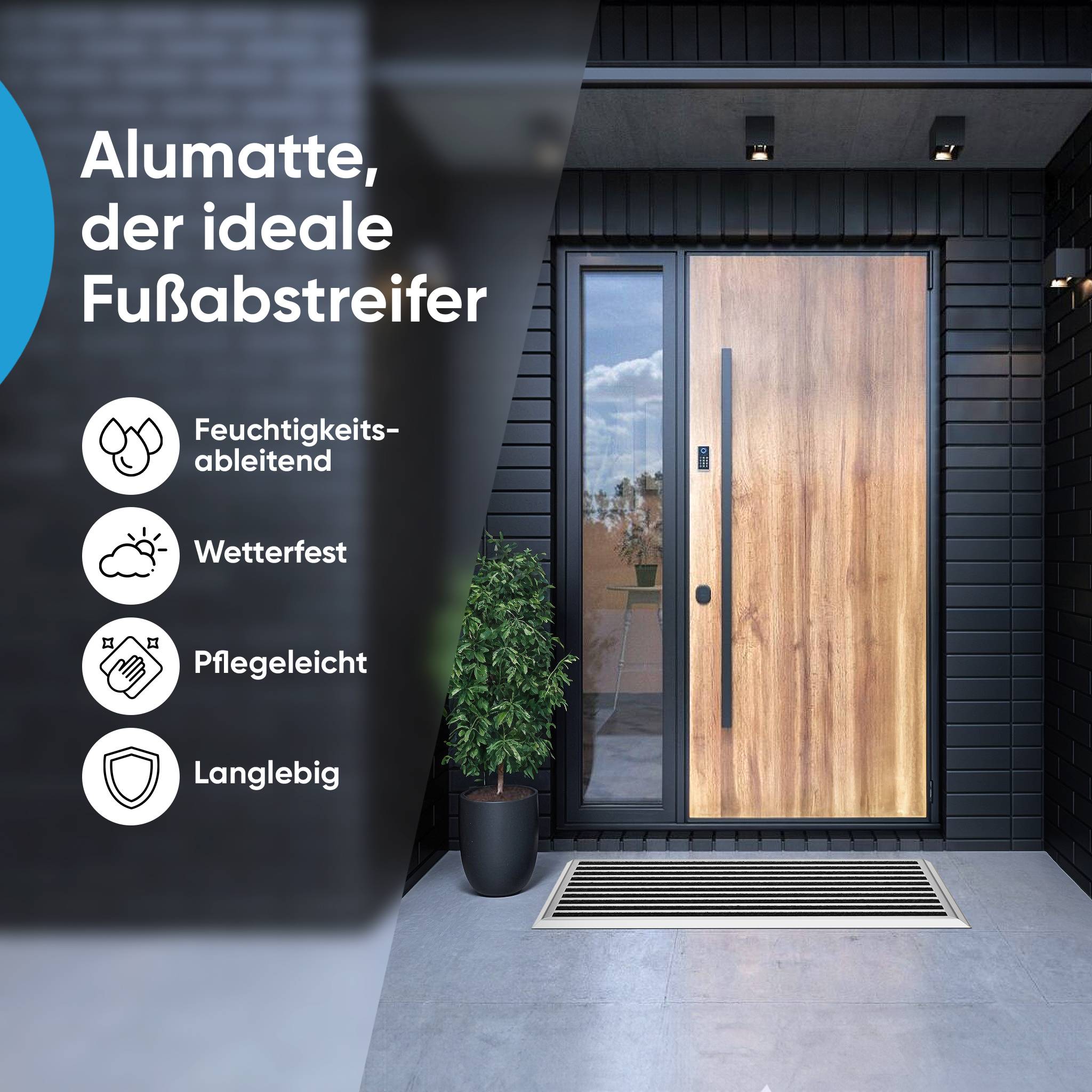 Fußmatte außen mit silbernem Aluminium Rand 40 x 60 cm - Fußabtreter außen Schmutzfangmatte Außenbereich Fussmatte Aussenbereich