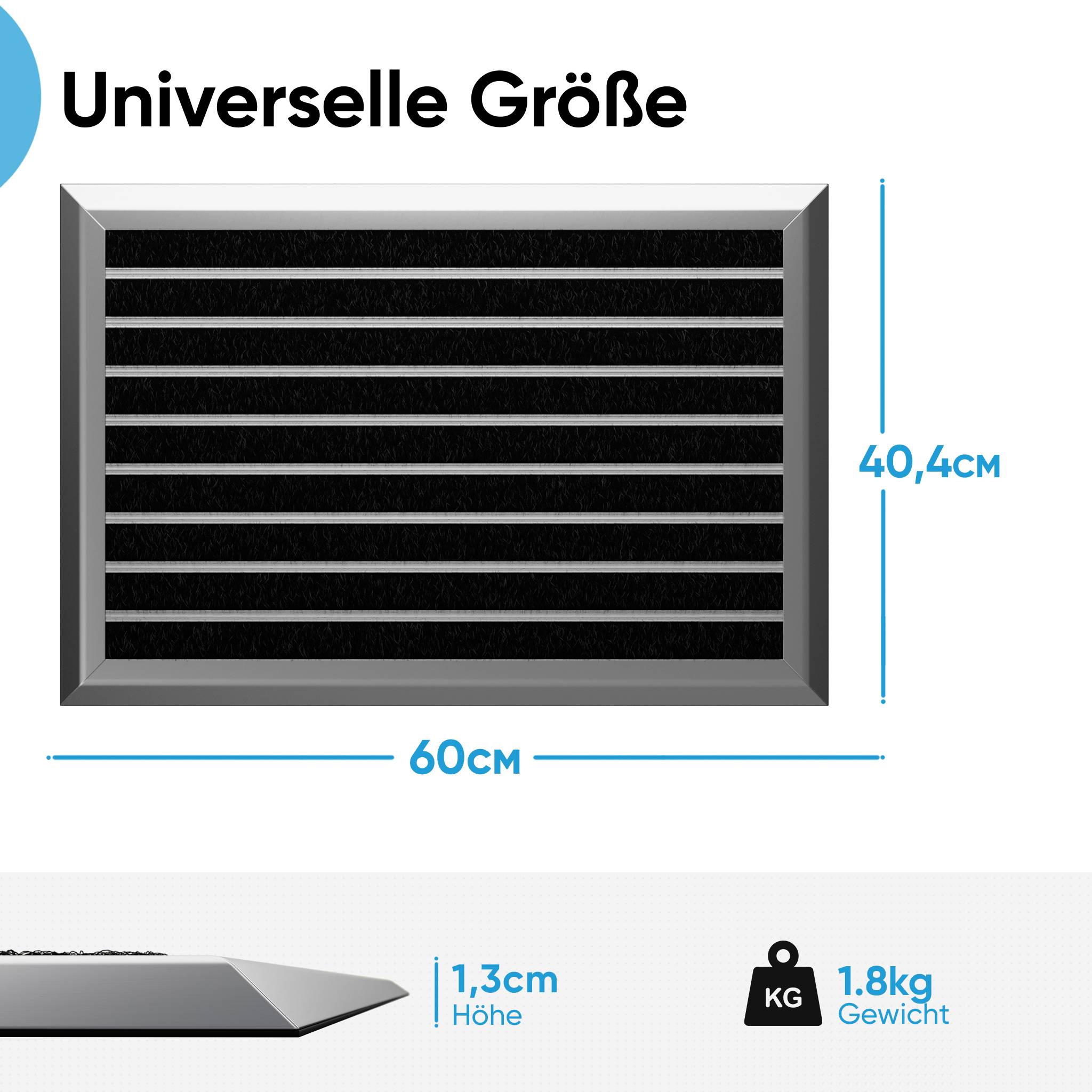Fußmatte außen mit silbernem Aluminium Rand 40 x 60 cm - Fußabtreter außen Schmutzfangmatte Außenbereich Fussmatte Aussenbereich