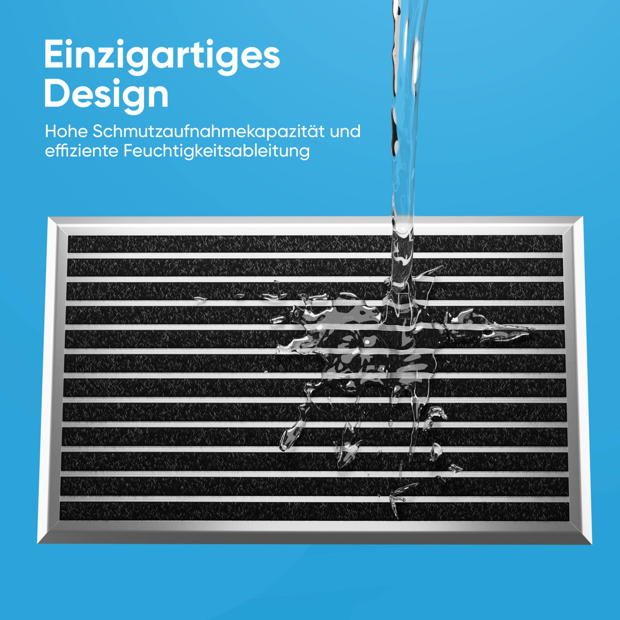 Fußmatte außen mit silbernem Aluminium Rand 40 x 60 cm - Fußabtreter außen Schmutzfangmatte Außenbereich Fussmatte Aussenbereich