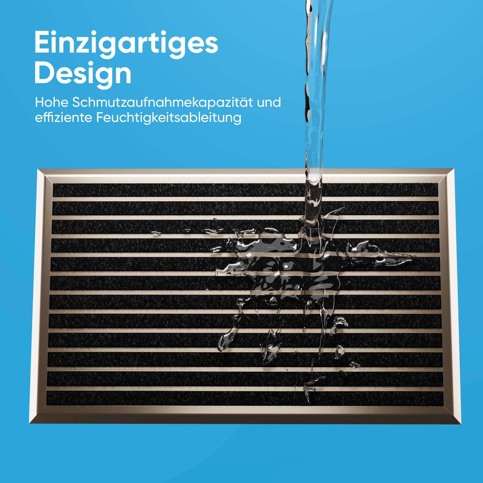 Fußmatte außen mit goldenem Aluminium Rand 55 x 90 cm - Fußabtreter außen Schmutzfangmatte Außenbereich Fussmatte Aussenbereich