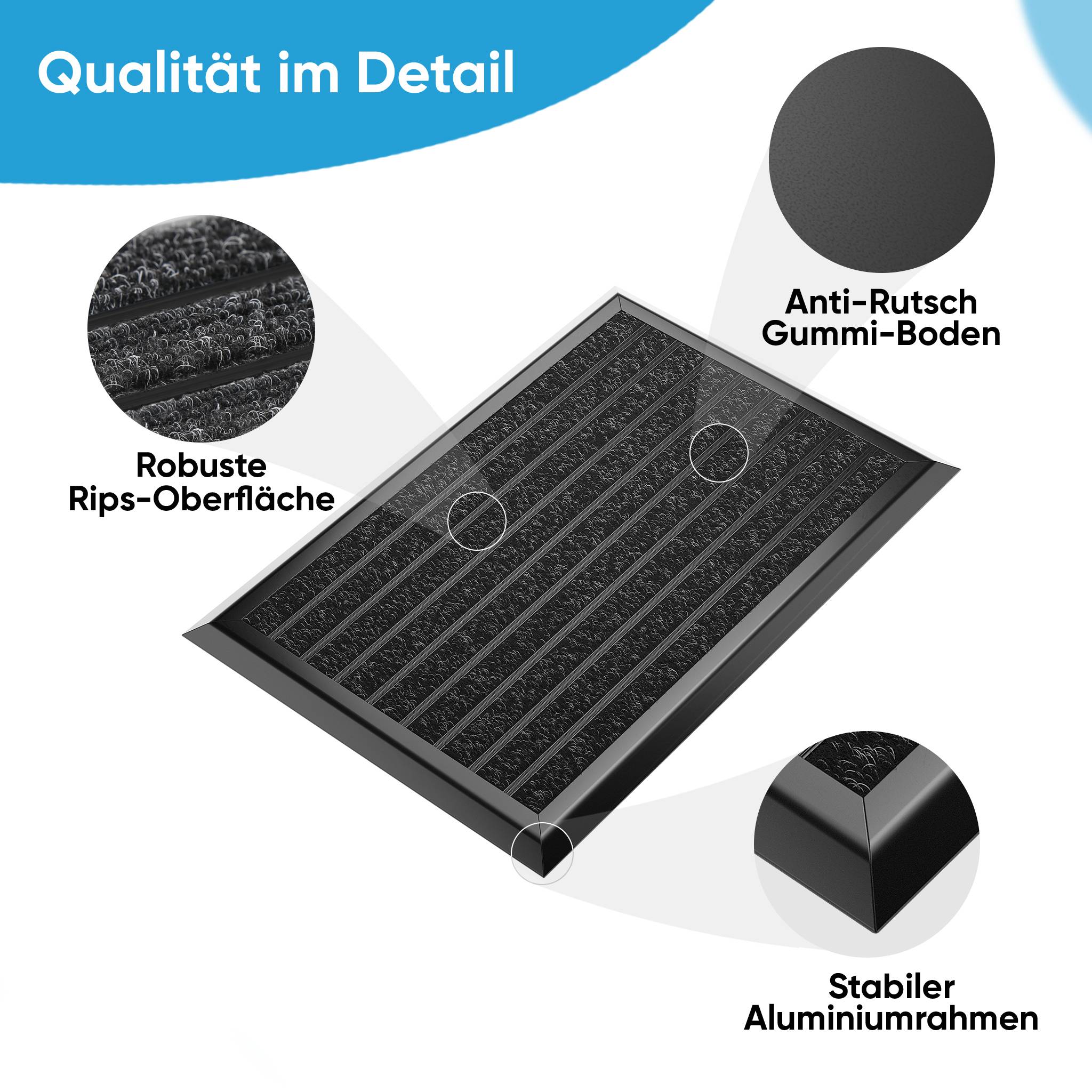 Fußmatte außen mit schwarzem Aluminium Rand 50 x 80 cm - Fußabtreter außen Schmutzfangmatte Außenbereich Fussmatte Aussenbereich