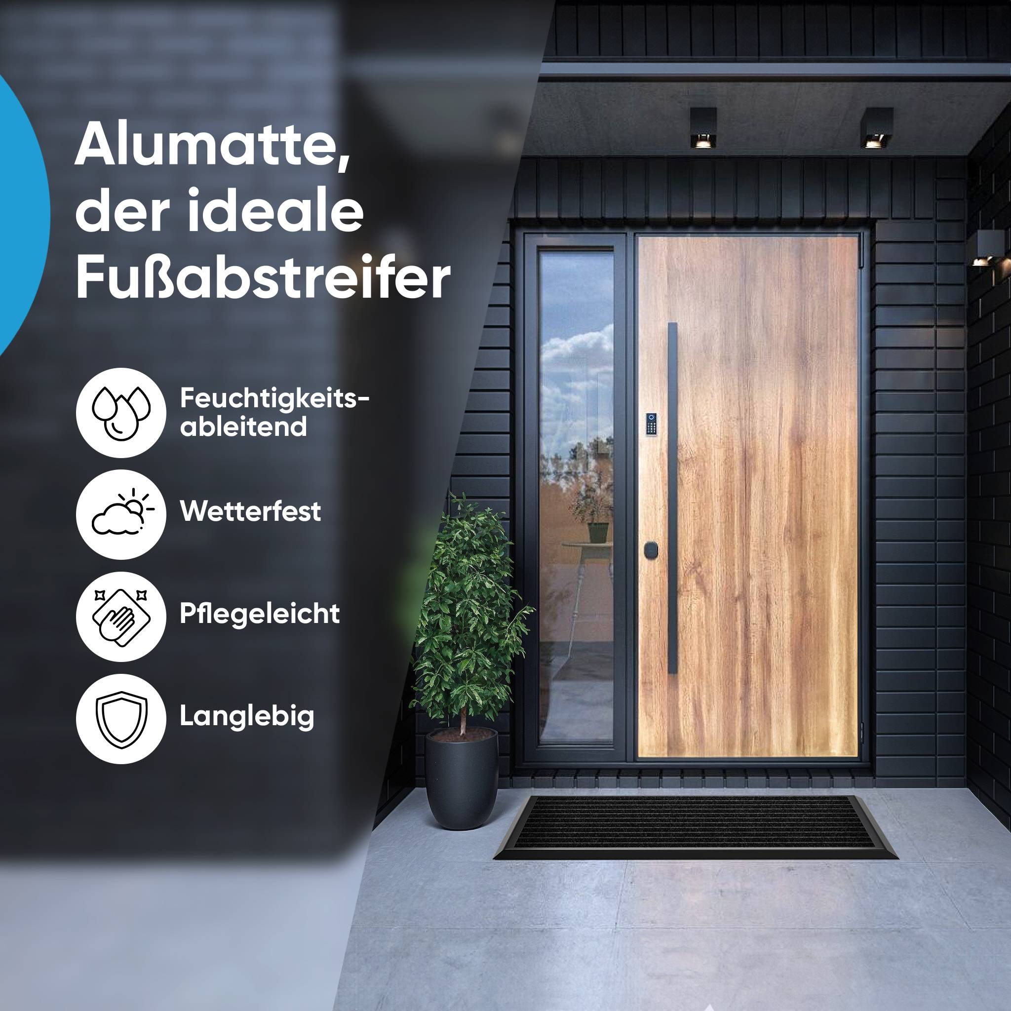 Fußmatte außen mit schwarzem Aluminium Rand 50 x 80 cm - Fußabtreter außen Schmutzfangmatte Außenbereich Fussmatte Aussenbereich