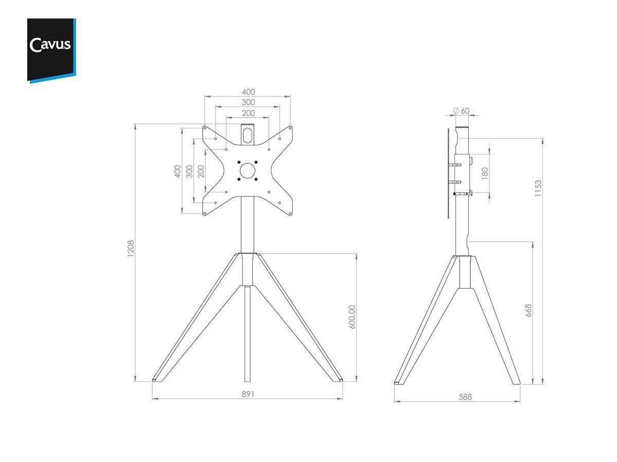 Cavus TRIANGLE-OAK TV Ständer 32-65Zoll, VESA 400x400, Eiche Holz