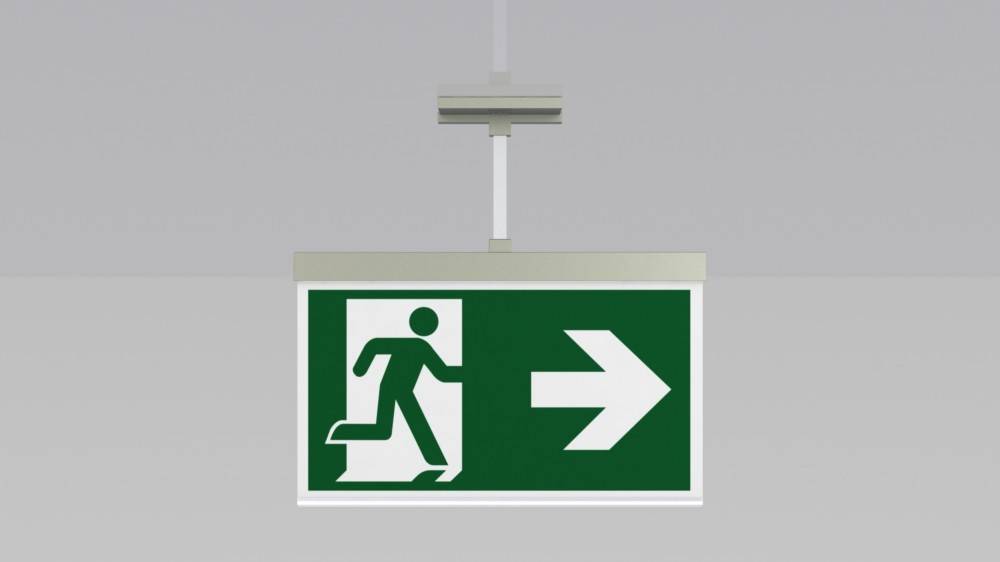 Notausgang mit laufender Figur und Pfeil nach rechts