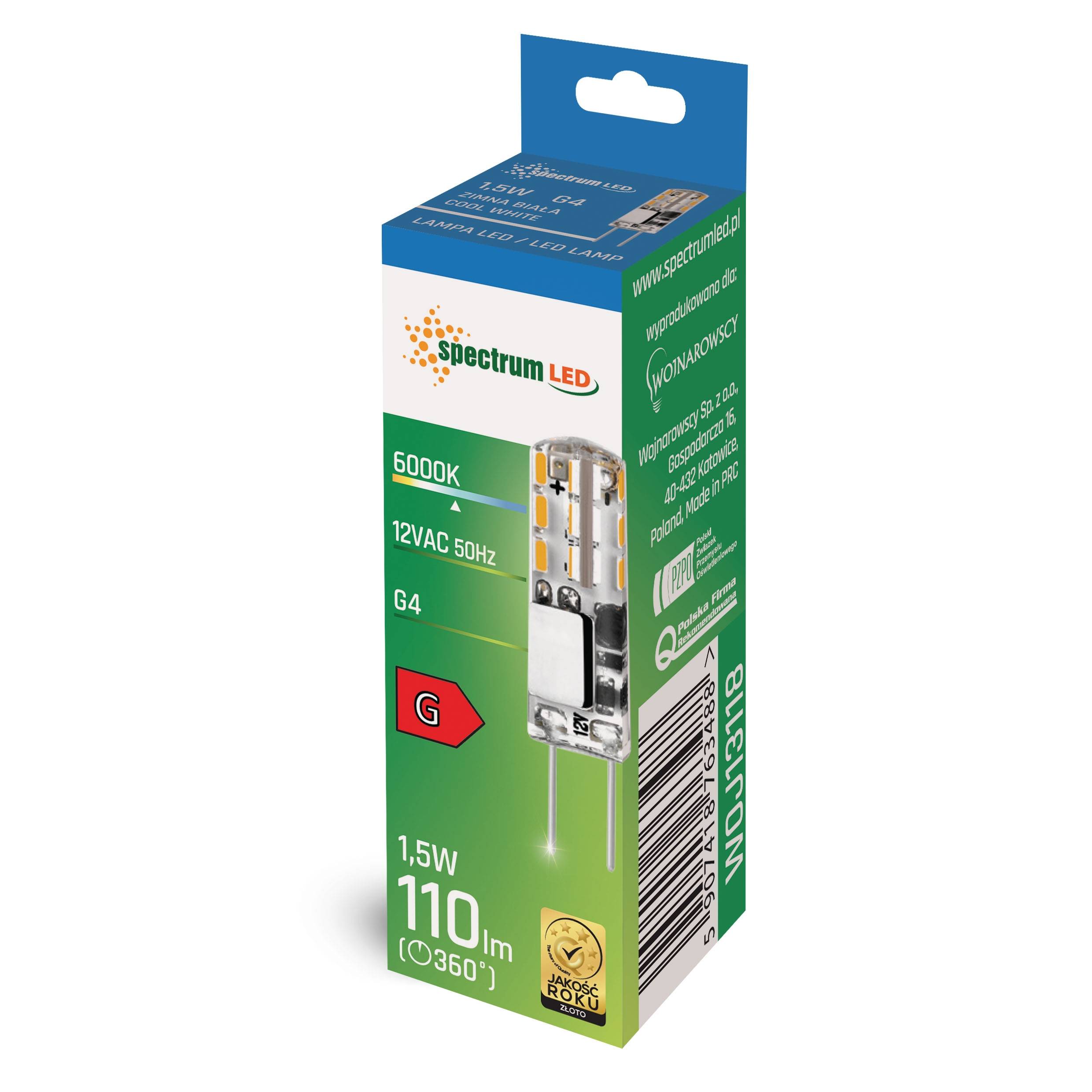 Spectrum LED G4 1,5W = 15W Stiftsockellampe 110lm 12V 270° Kaltweiß 6000K