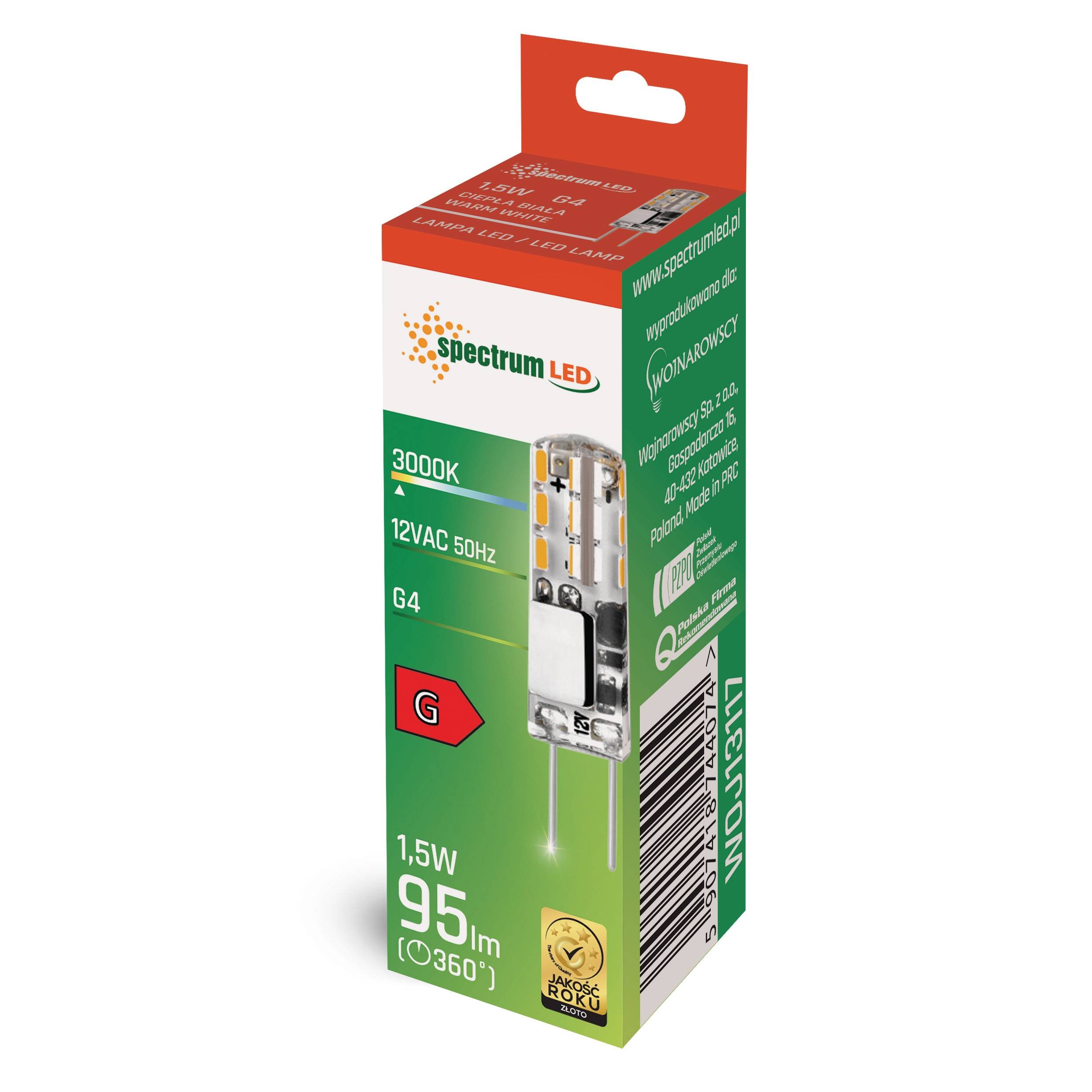 Spectrum LED G4 1,5W = 15W Stiftsockellampe 95lm 12V 270° Warmweiß 3000K