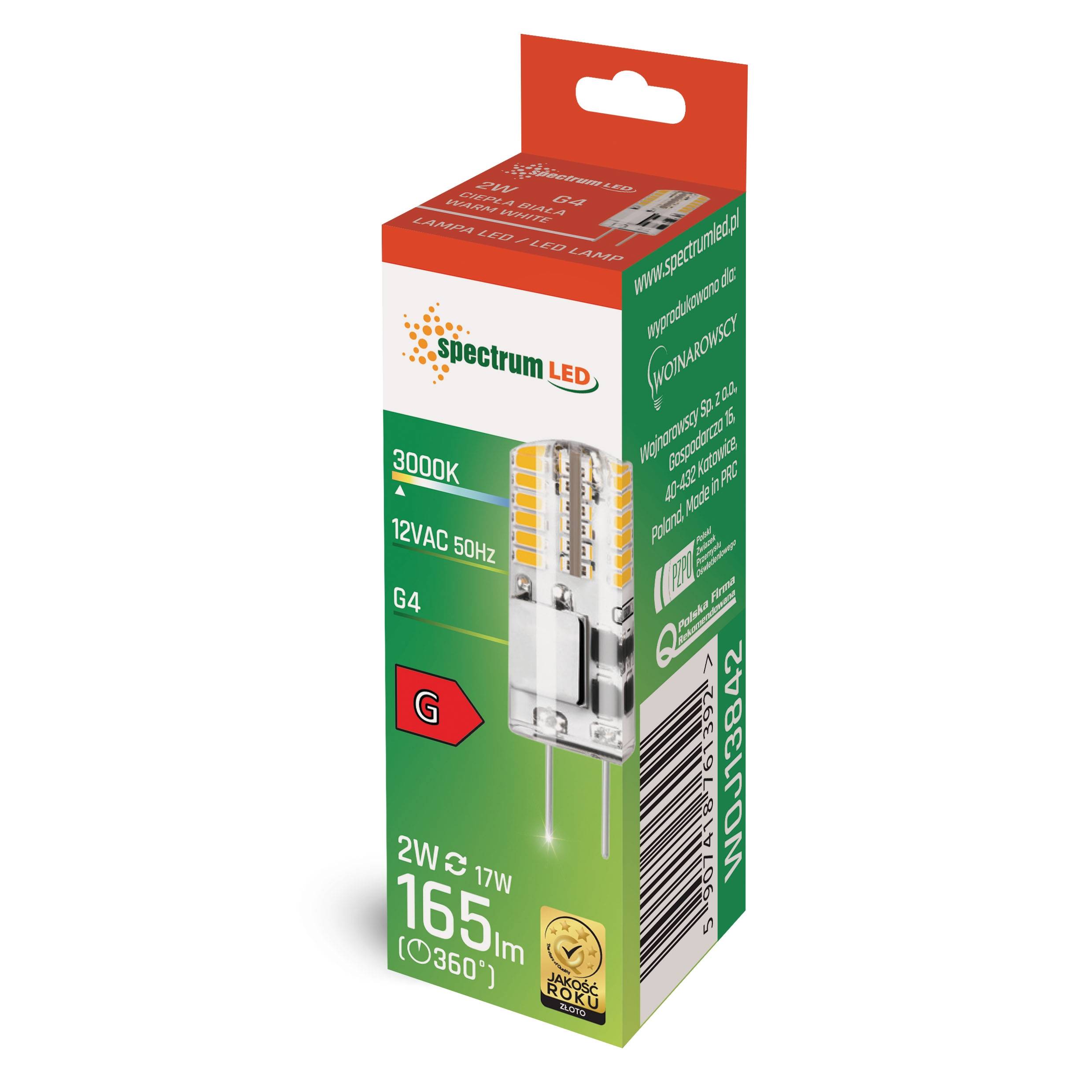 Spectrum LED G4 2W = 17W Stiftsockellampe 165lm 12V 270° Warmweiß 3000K