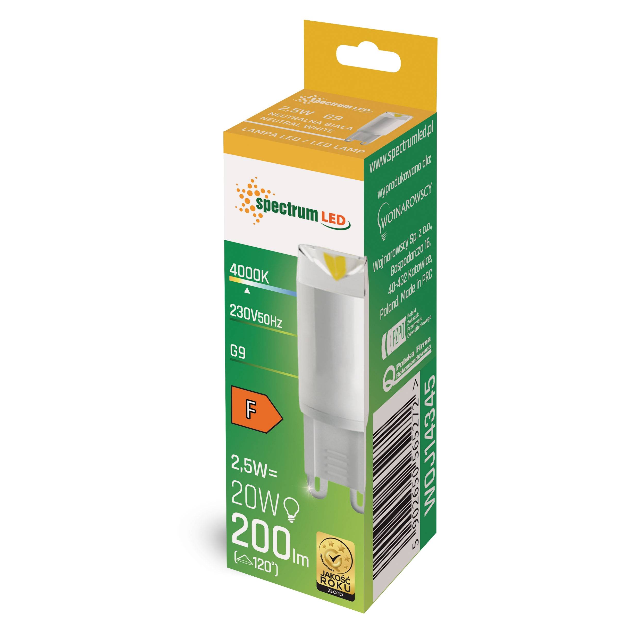 Spectrum LED G9 2,5W = 20W Stiftsockellampe 200lm 230V Keramik 100° Neutralweiß 4000K