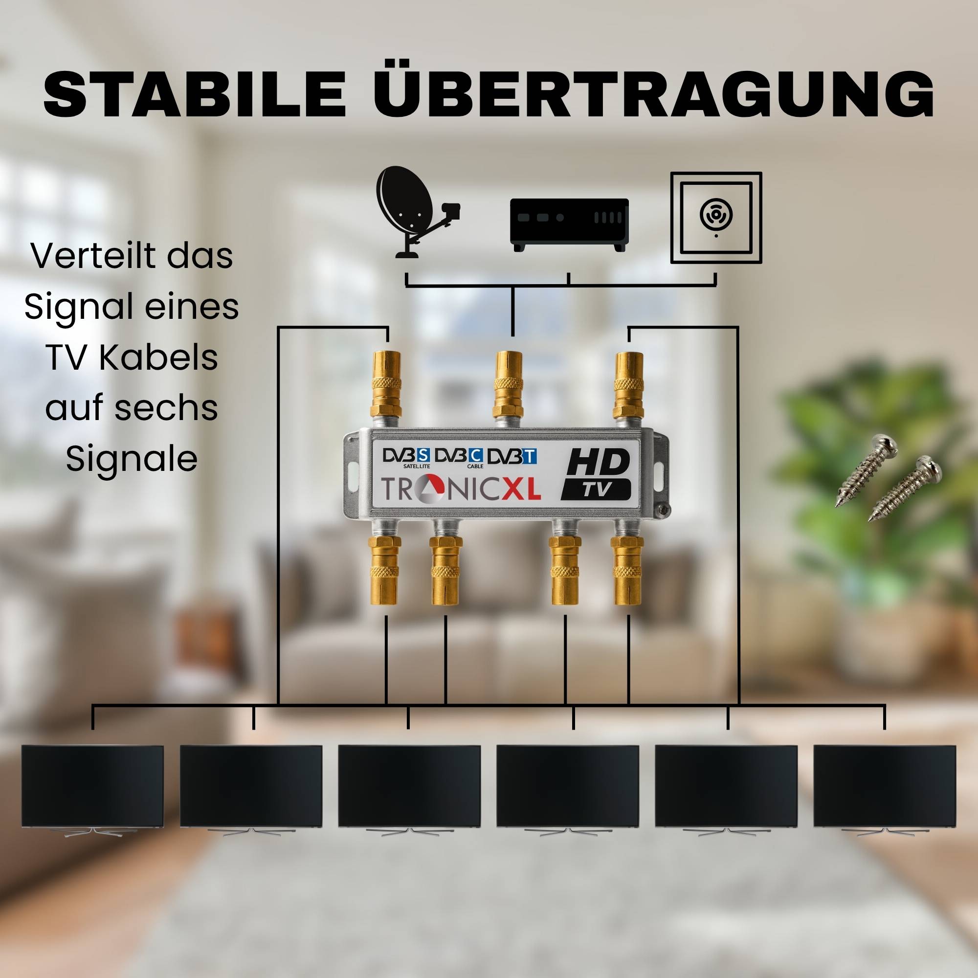 6-fach Premium Koax Antennenverteiler HD 3D 4K Verteiler Weiche Splitter Antennen Verteiler Fernsehen
