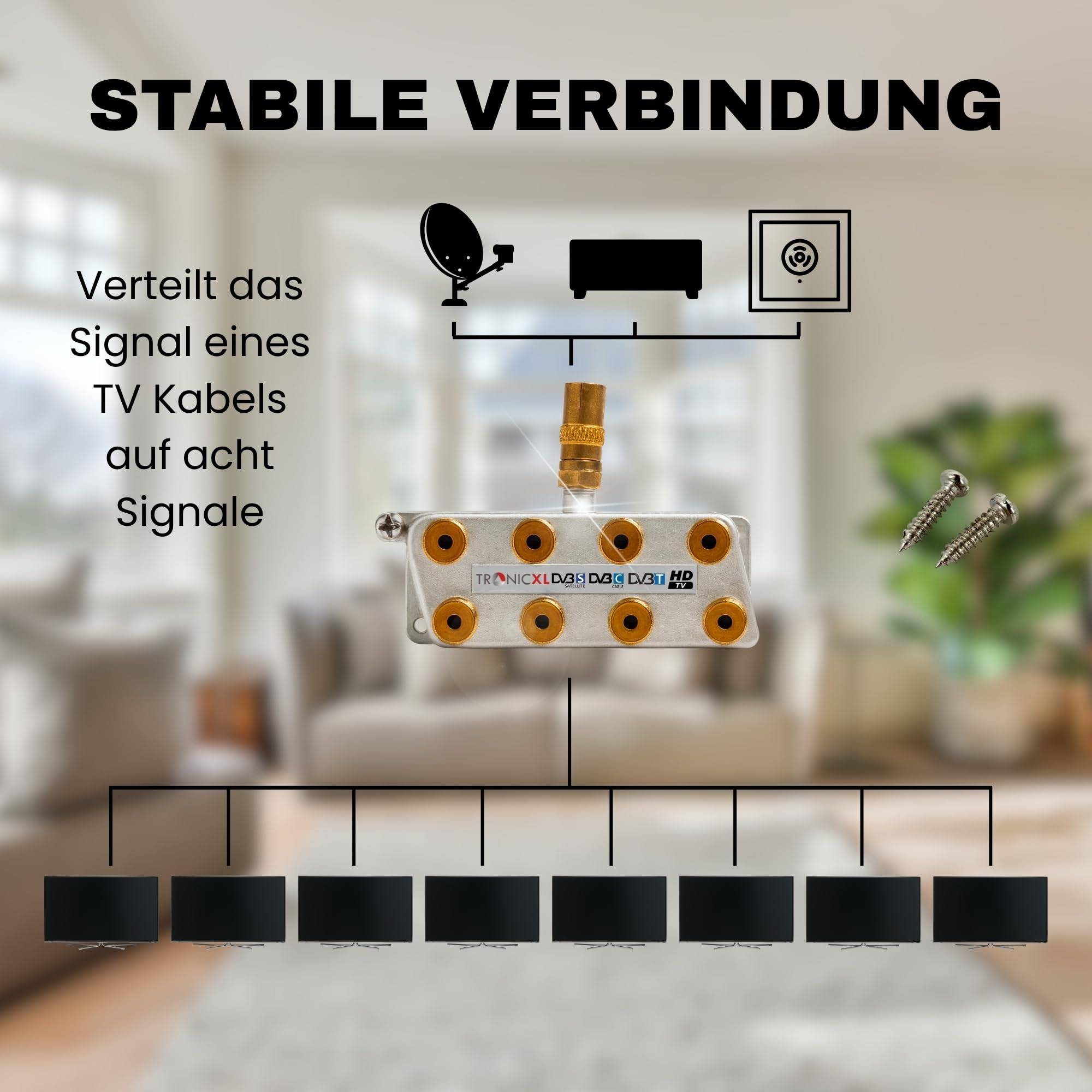 8-fach Premium Koax Antennenverteiler HD 3D 4K Verteiler Weiche Splitter DVBT DVBT2 DVBC Antennen Verteiler Fernsehen