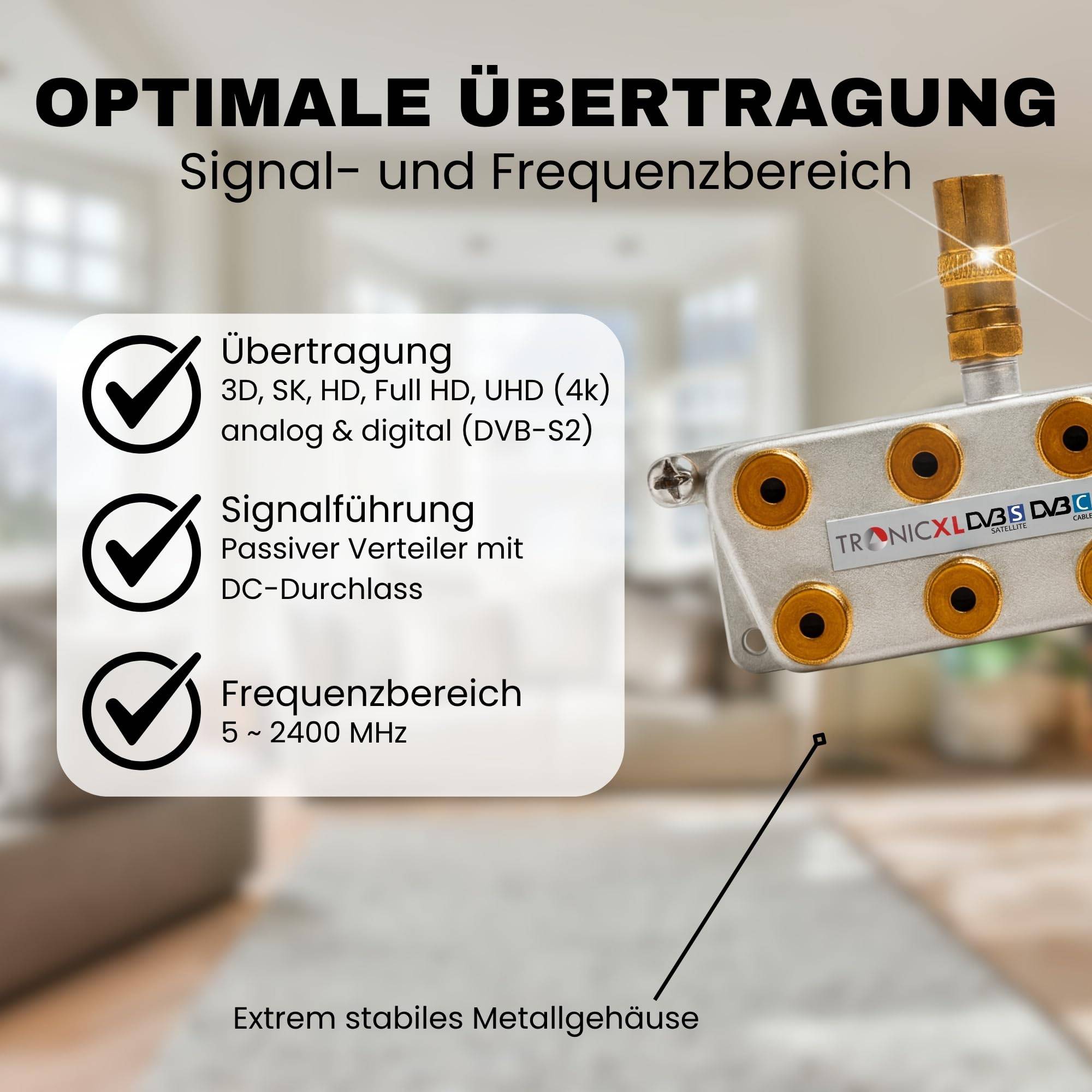 8-fach Premium Koax Antennenverteiler HD 3D 4K Verteiler Weiche Splitter DVBT DVBT2 DVBC Antennen Verteiler Fernsehen