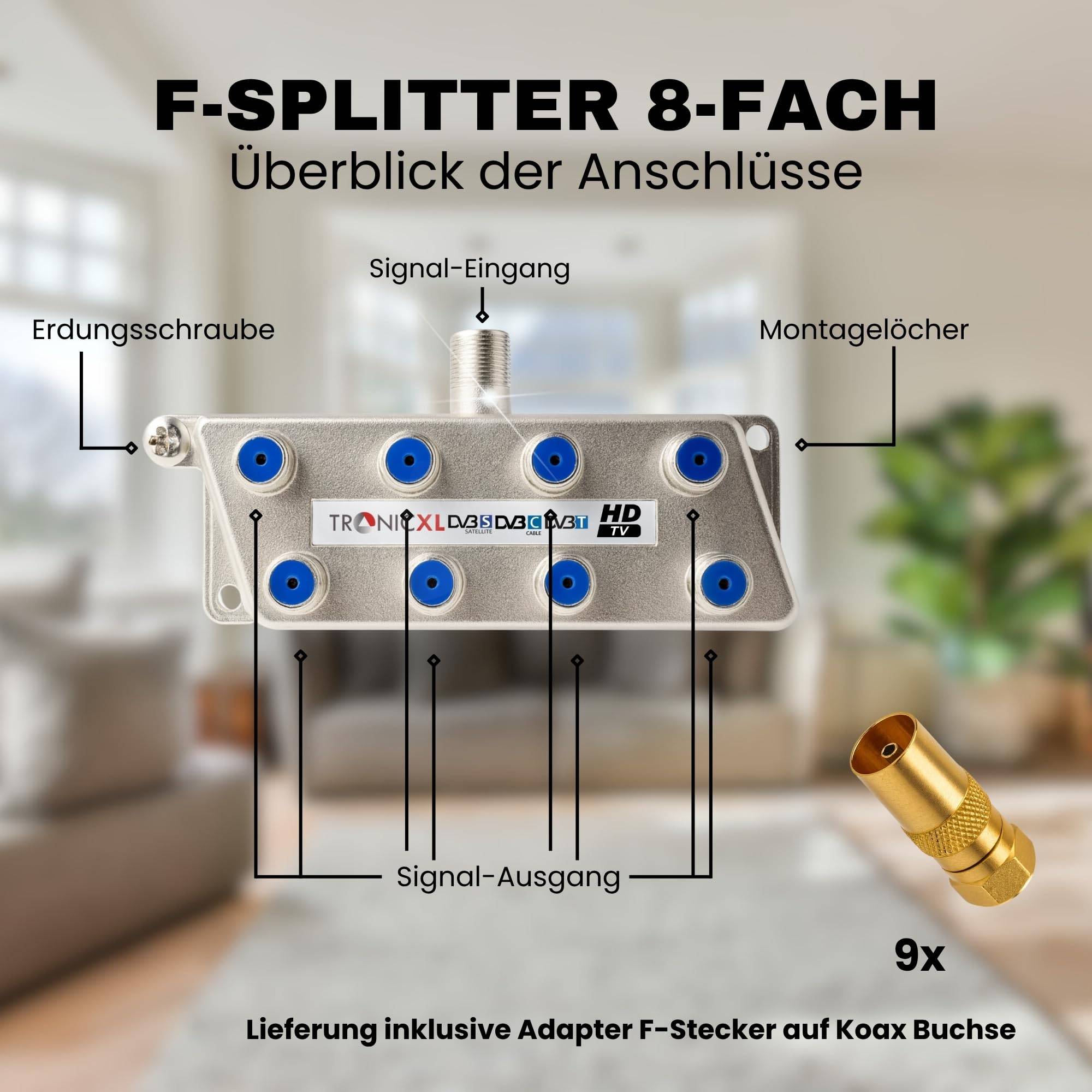 8-fach Premium Koax Antennenverteiler HD 3D 4K Verteiler Weiche Splitter DVBT DVBT2 DVBC Antennen Verteiler Fernsehen