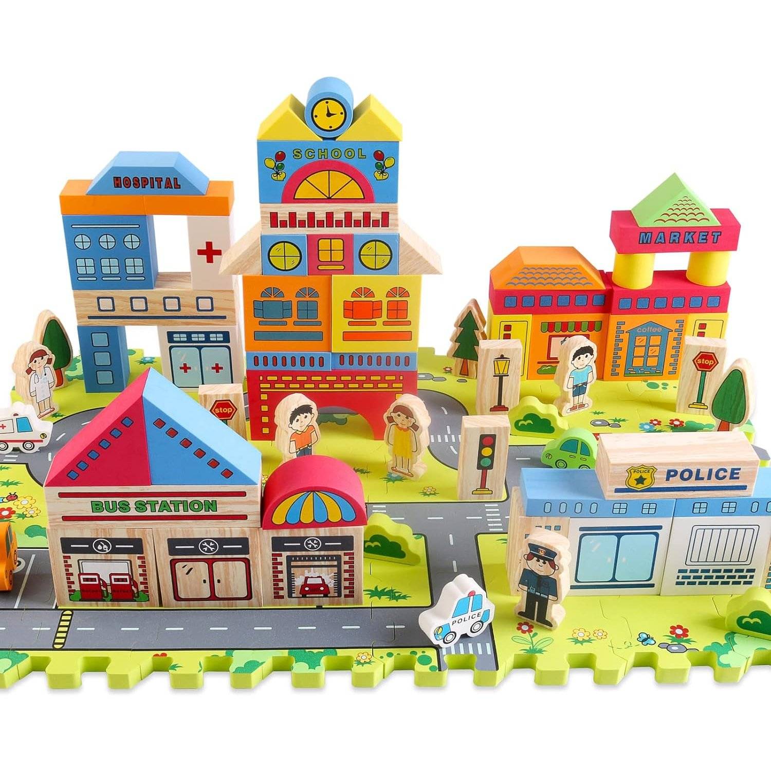 114-teiliges Spielset aus Schaumstoffbausteinen für die frühe Bildung, Bauen Sie spielerisch eine Stadt