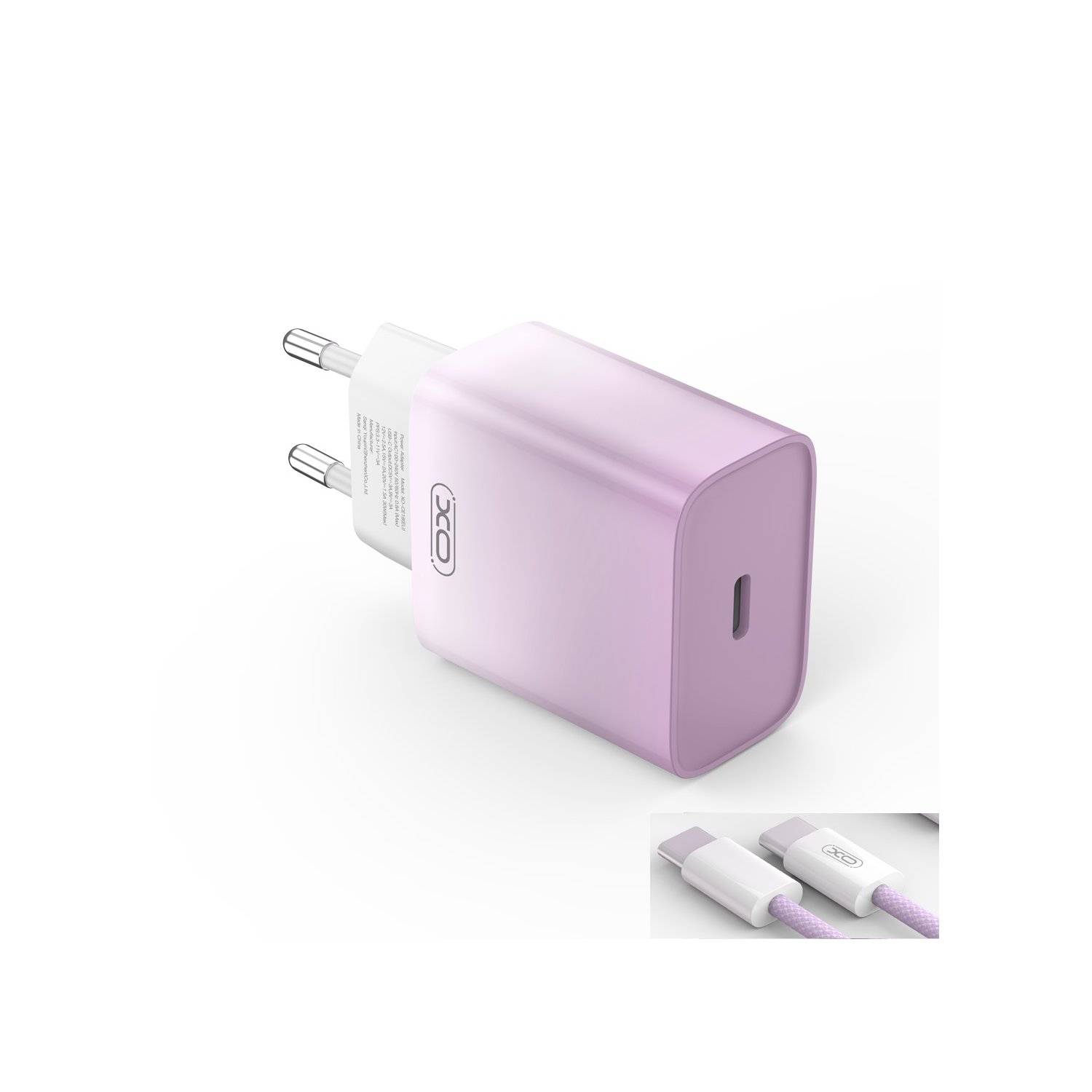 XO Wandladegerät CE18 PD 30W 1x USB-C lila-weiß + Kabel USB-C - USB-C