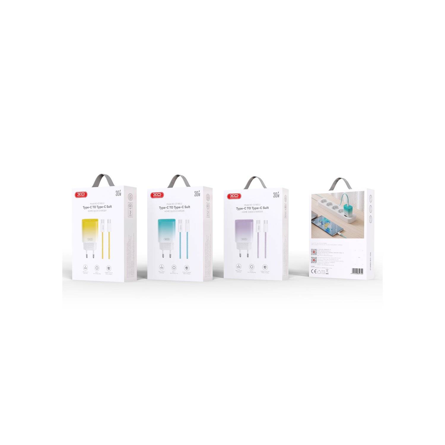 XO Wandladegerät CE18 PD 30W 1x USB-C lila-weiß + Kabel USB-C - USB-C