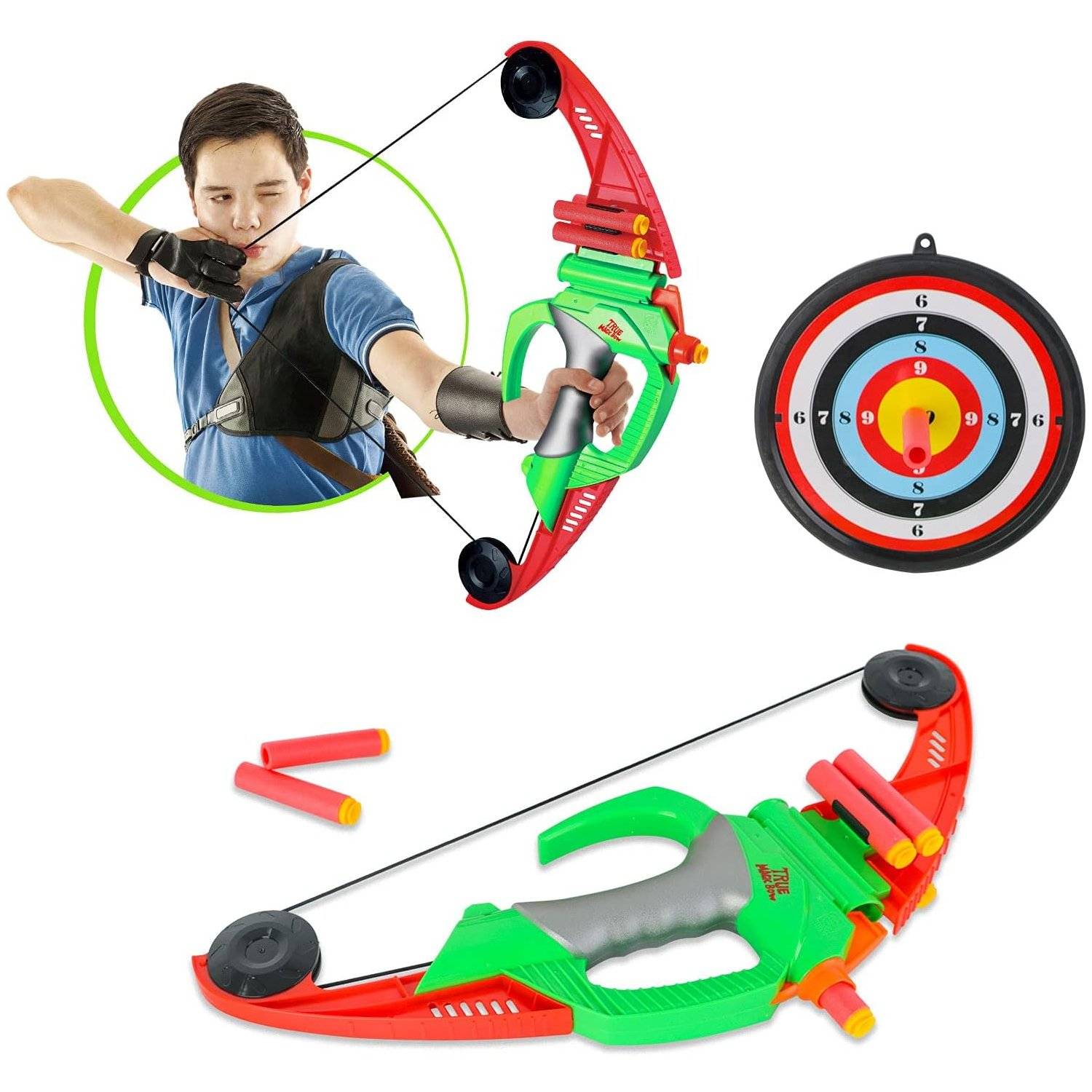 Bogen und Pfeil Bogenschießen Set, Zielbrett und Schaumstoffpfeile mit Saugnapf-Tolles Indoor und Outdoor Zielspiel