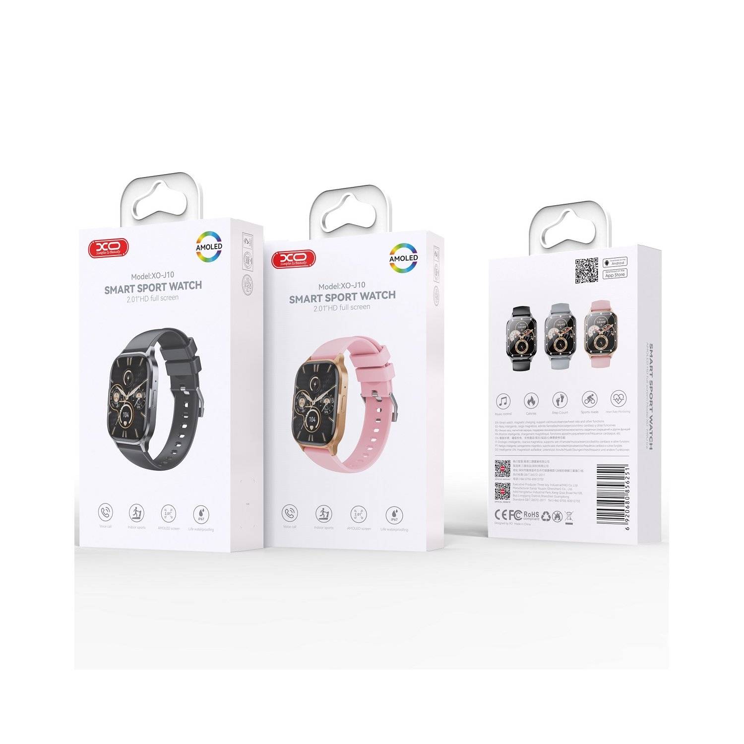 XO Smartwatch J10 Amoled schwarz - 2.01" HD full screen