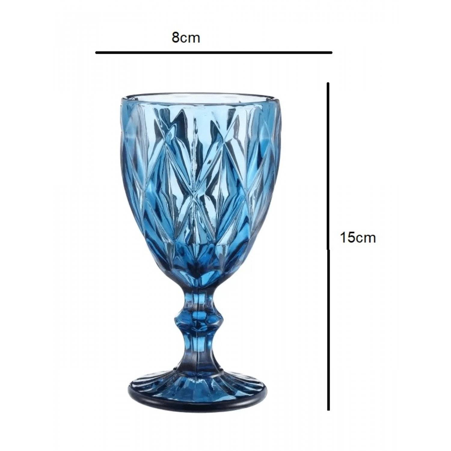 6 Teiliges Set aus Glas Weingläser Trinkgläser in Blau Wassergläser