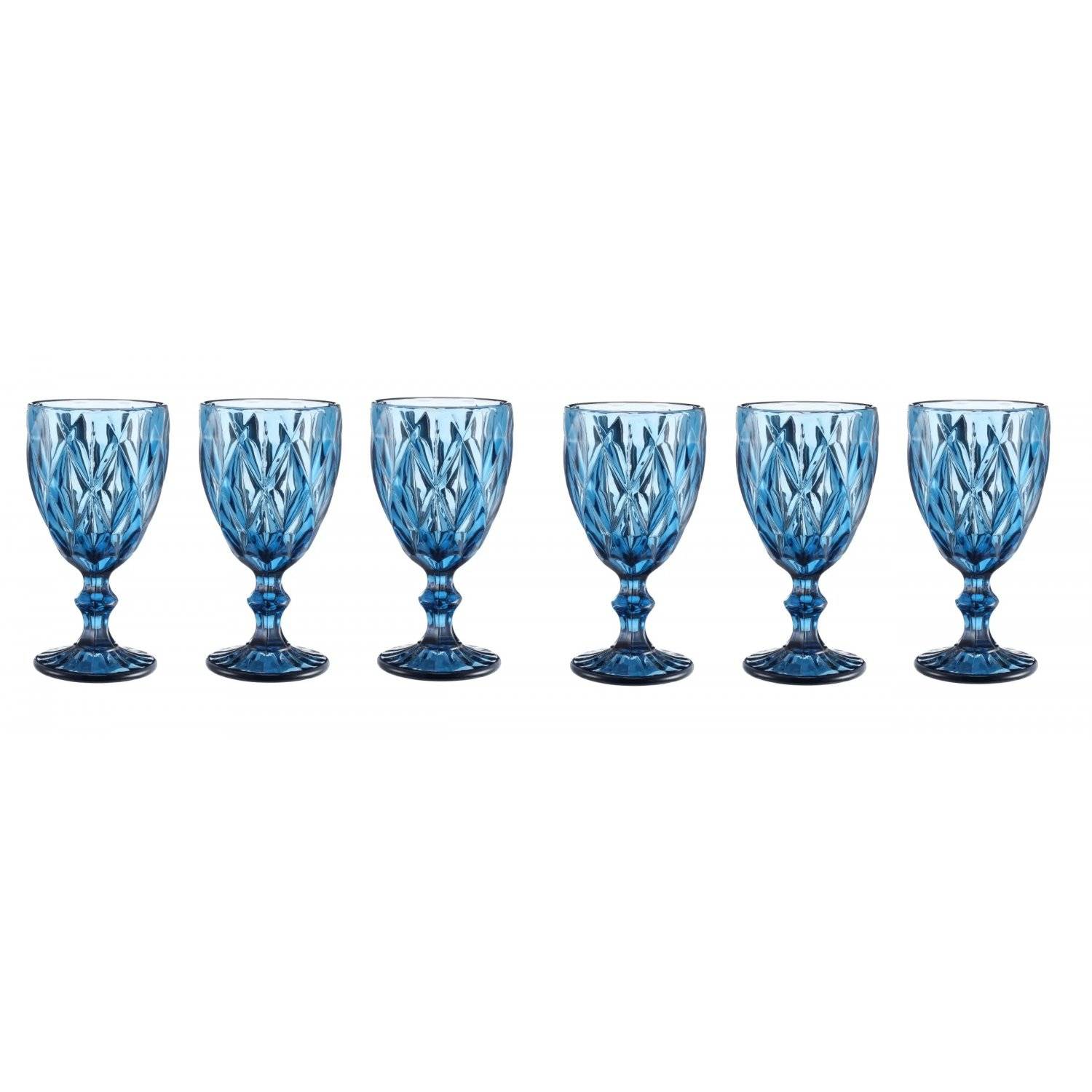 6 Teiliges Set aus Glas Weingläser Trinkgläser in Blau Wassergläser