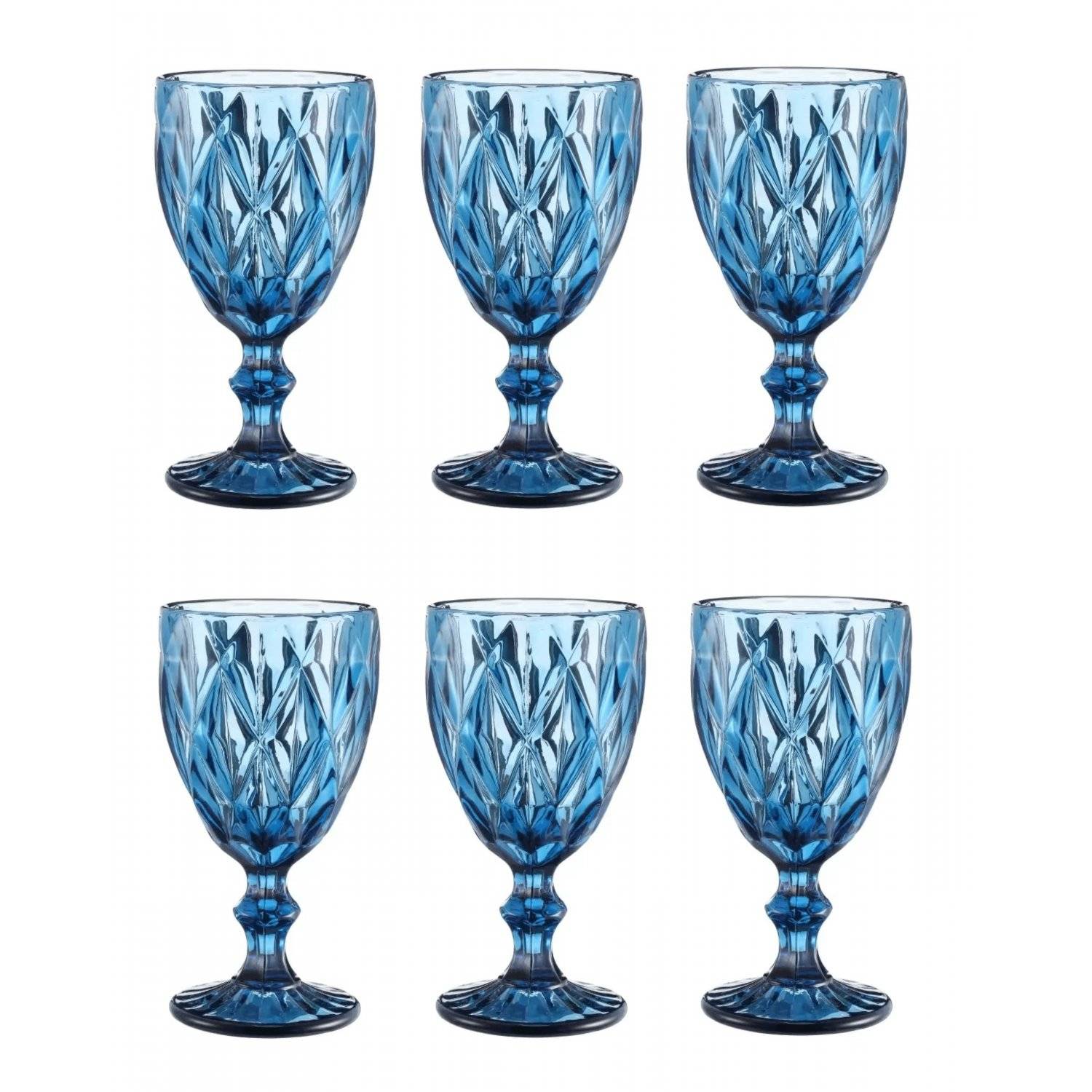 6 Teiliges Set aus Glas Weingläser Trinkgläser in Blau Wassergläser