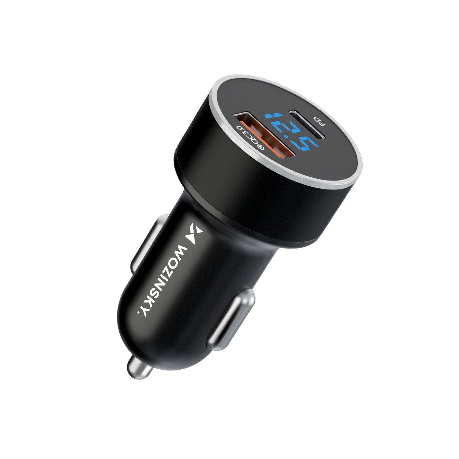 Autoladegerät USB-C-USB-A 36W Ladegerät in Schwarz Schnellladegerät mit digitale Anzeige